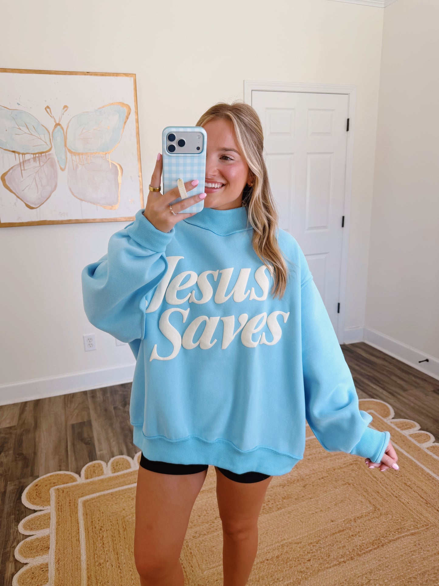 Jesus Saves Blue Mockneck