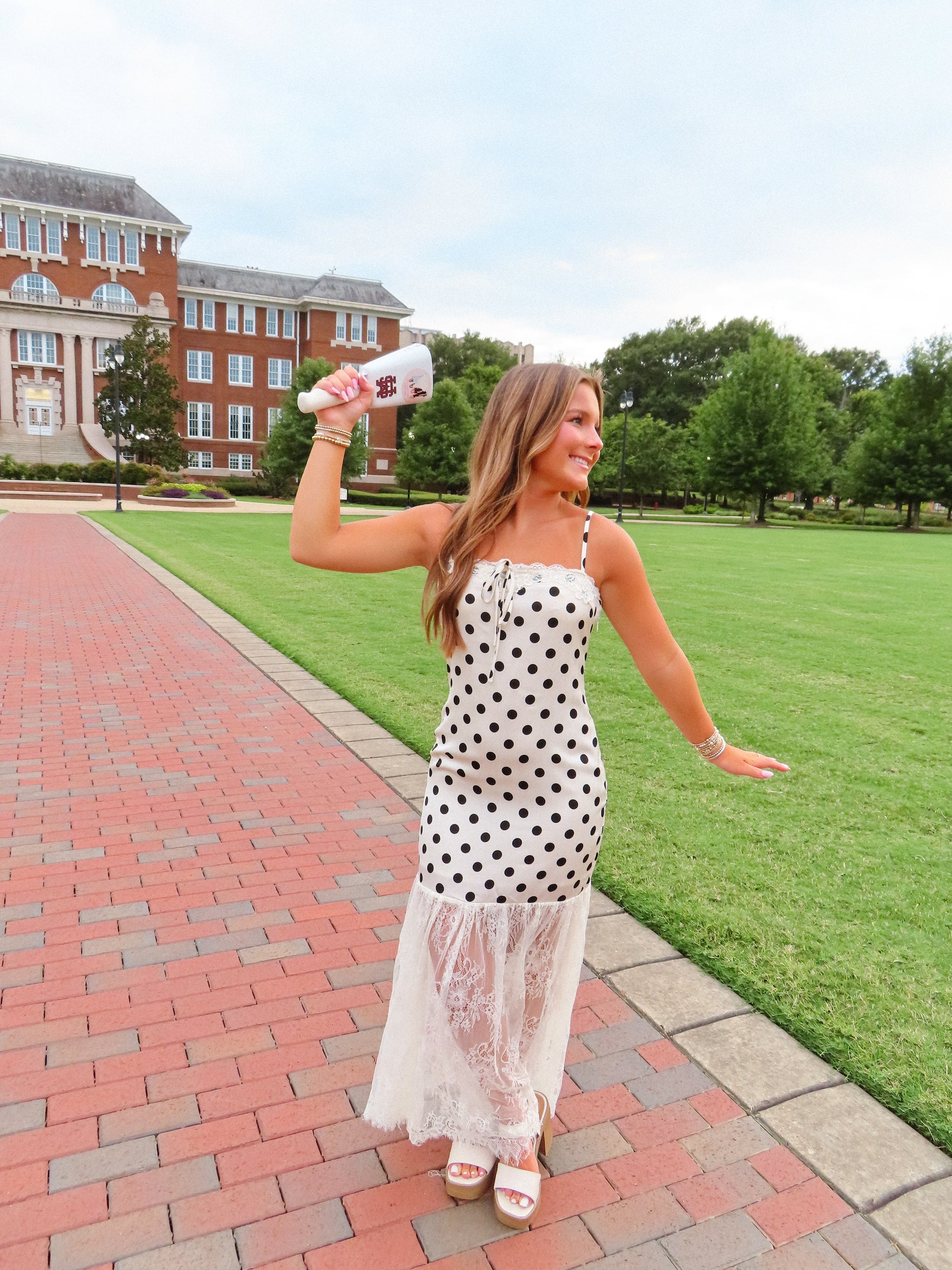 Polka Dot Lace Dress in White
