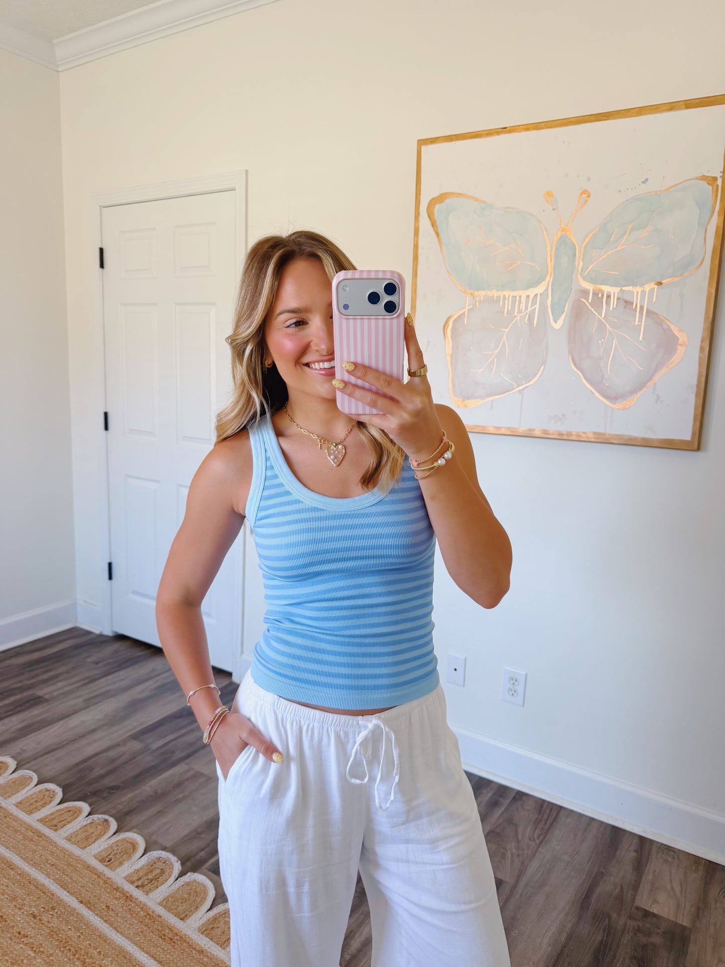 Long Striped Tank Serene Blue