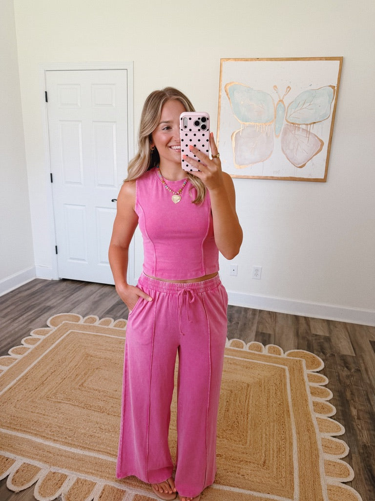 Kylie Mineral Washed Set in Fuschia
