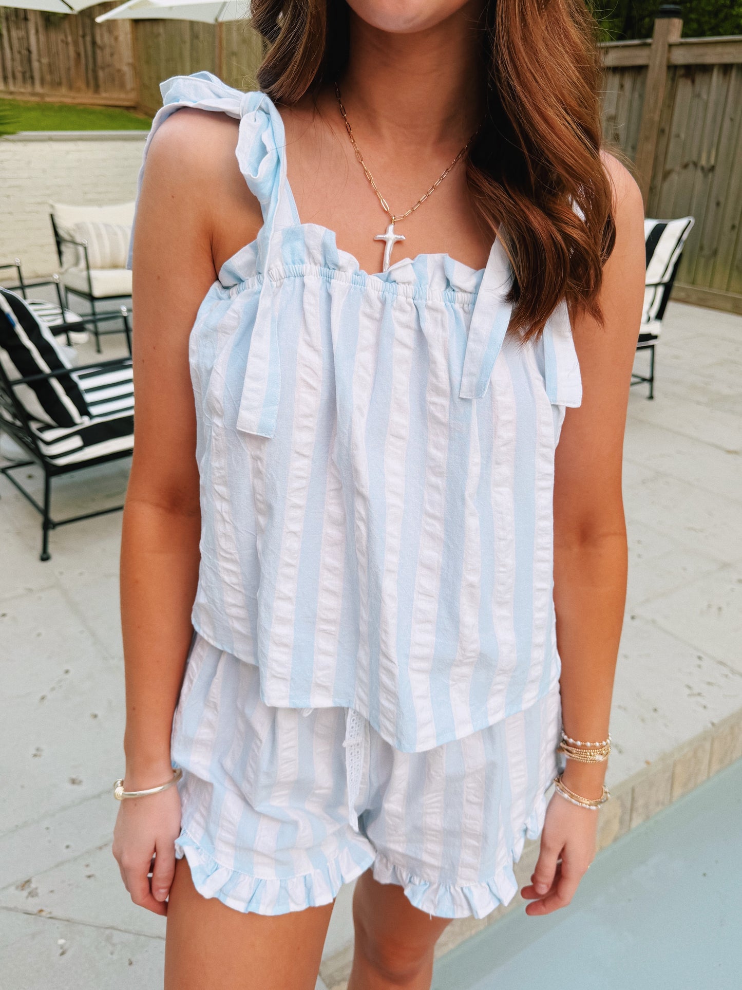 Blue Striped Cotton Pajama Set