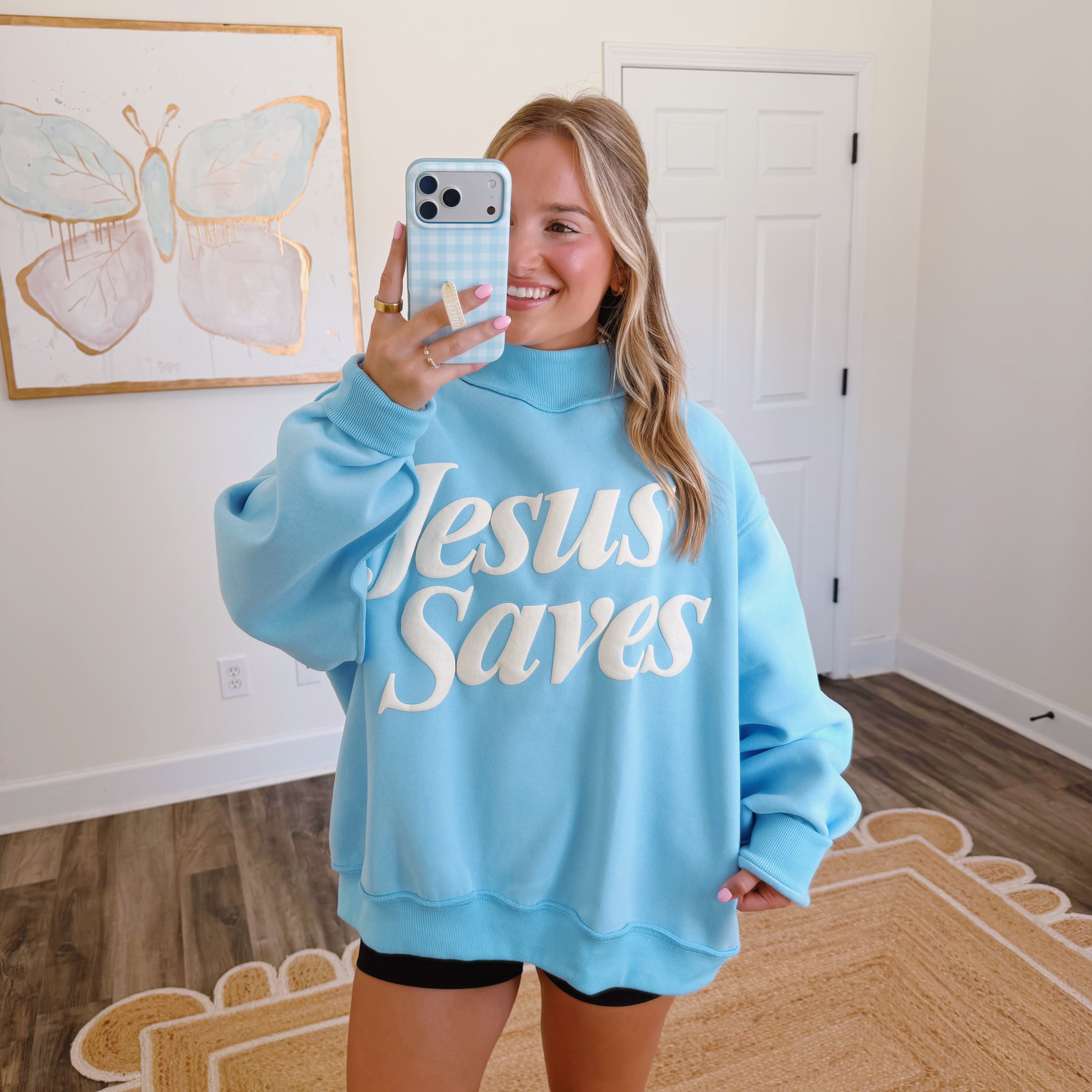 Jesus Saves Blue Mockneck