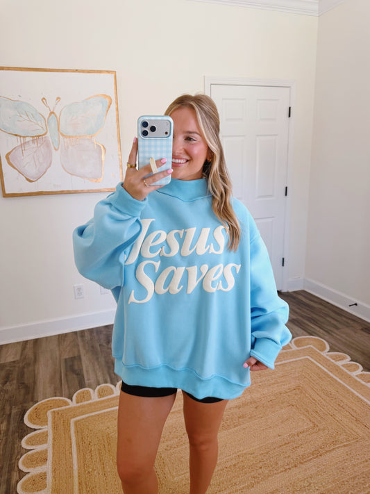 Jesus Saves Blue Mockneck