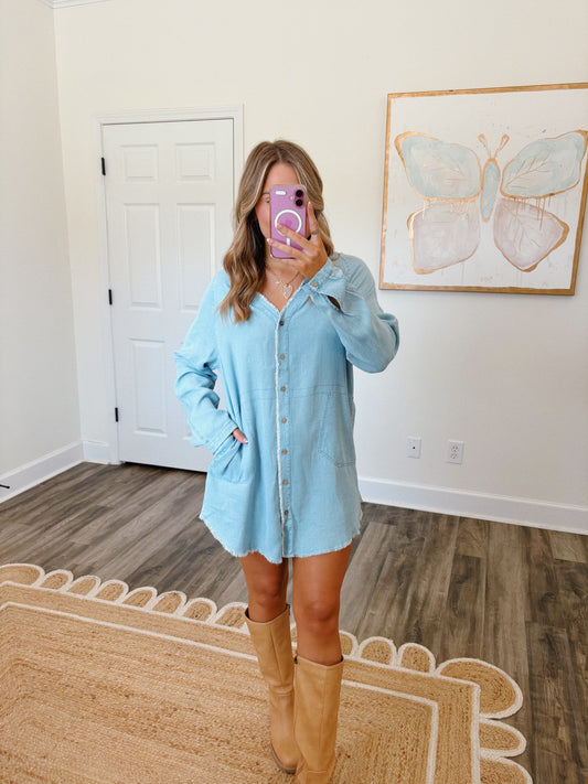 Light Wash Denim Tunic Dress