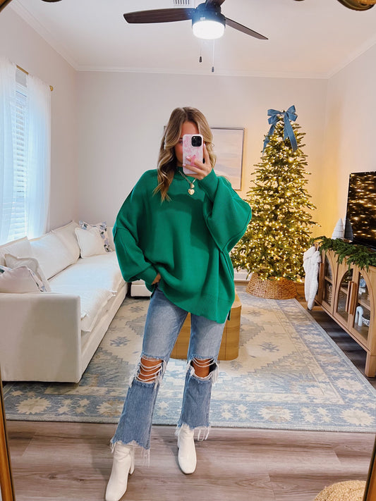 Side Slit Oversized Sweater in Kelly Green