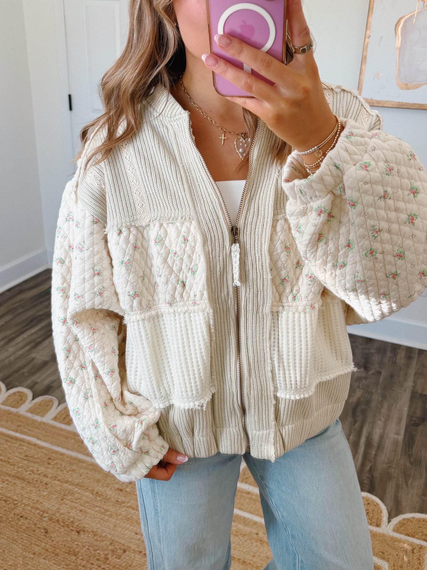 Floral Quilted Zip-Up