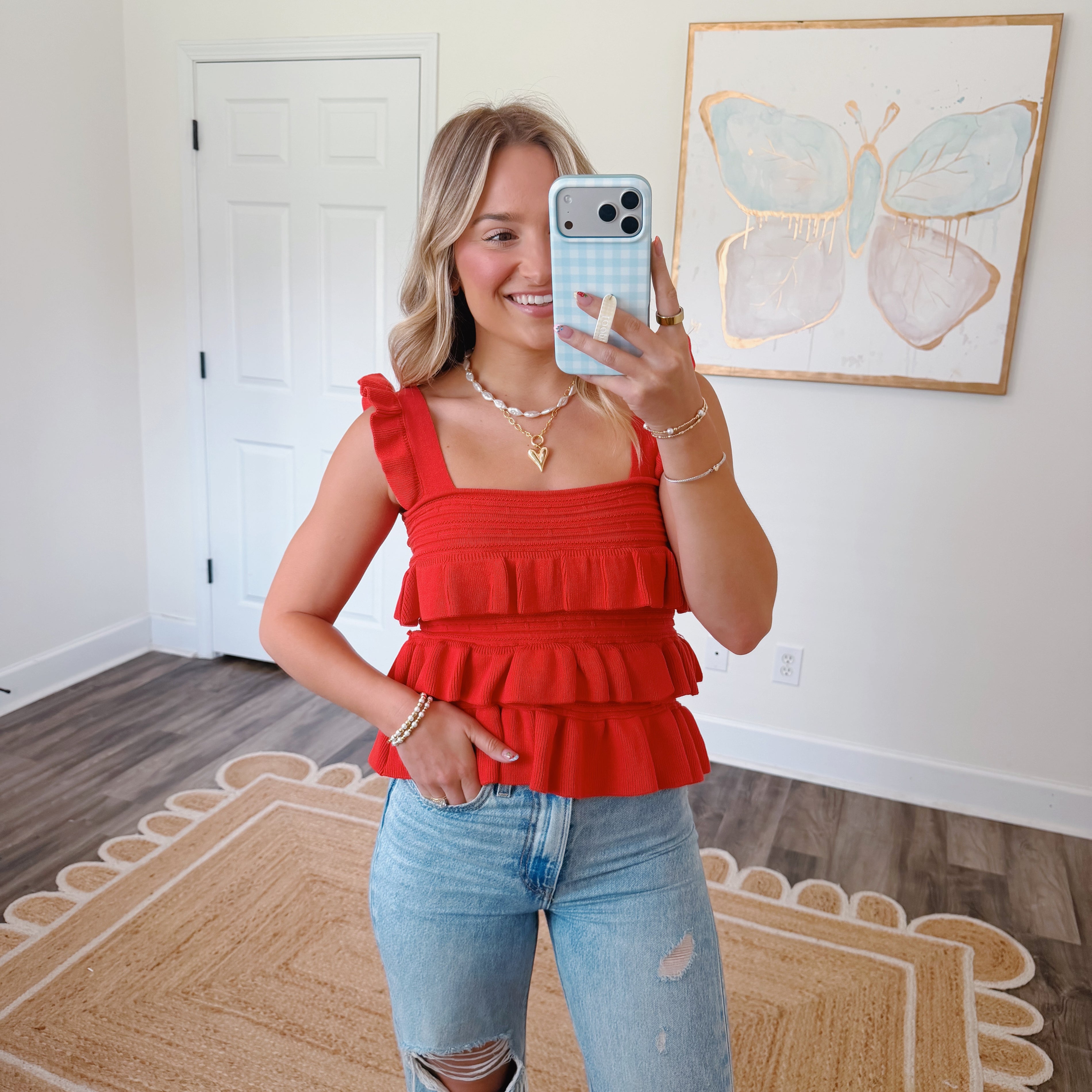 Red Ruffled Top