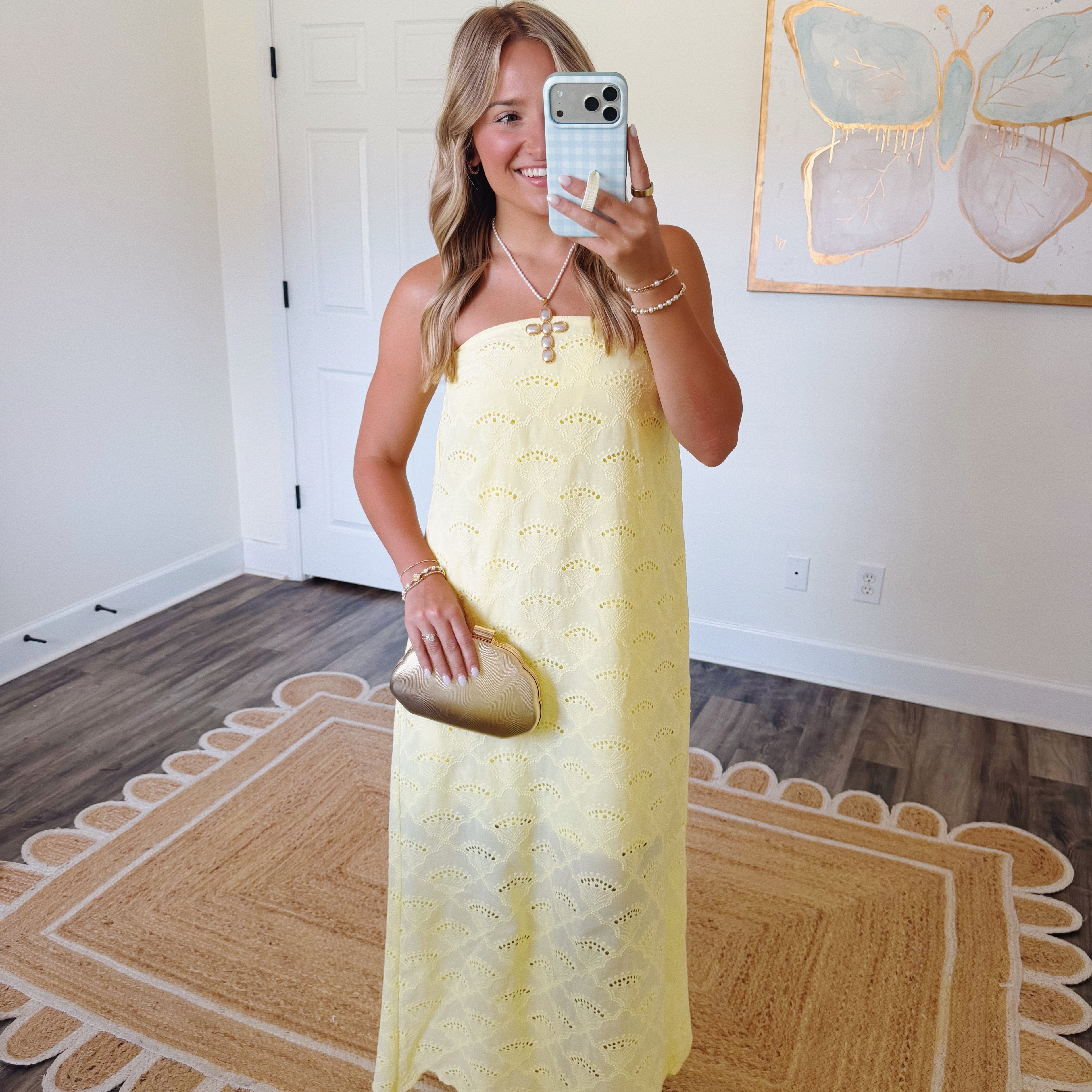 Summer Skies Eyelet Dress in Yellow