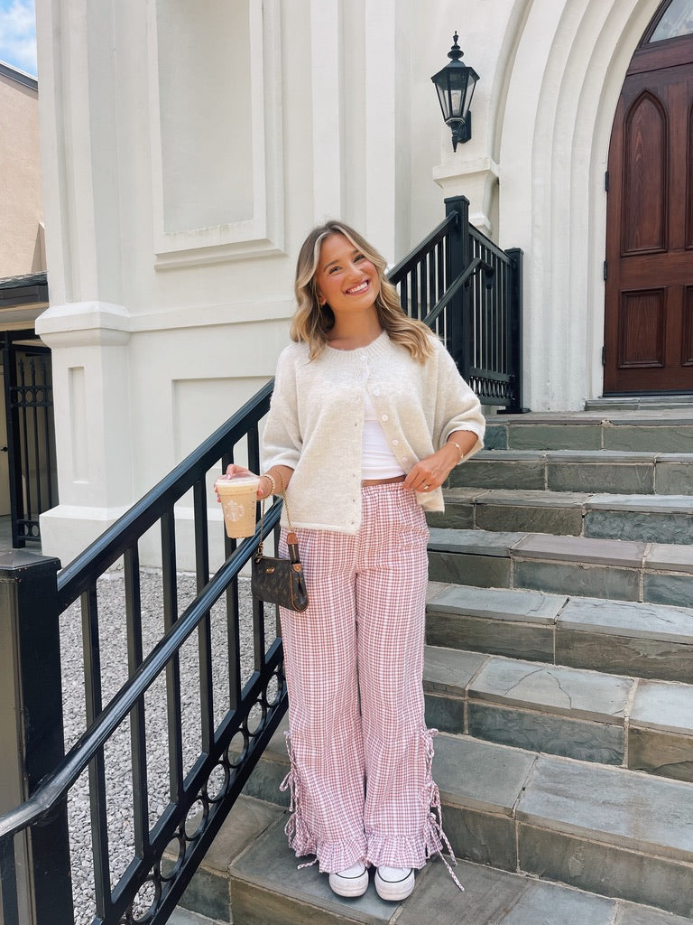 Gingham Ruffle Hem Pants