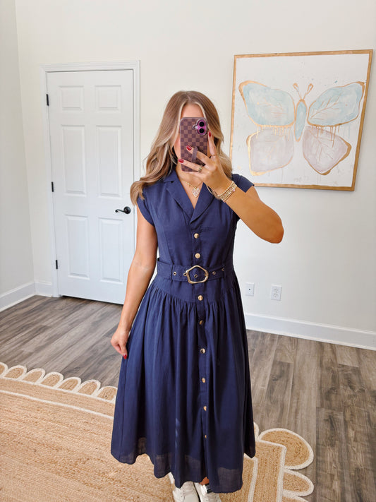Navy and Gold Midi Dress