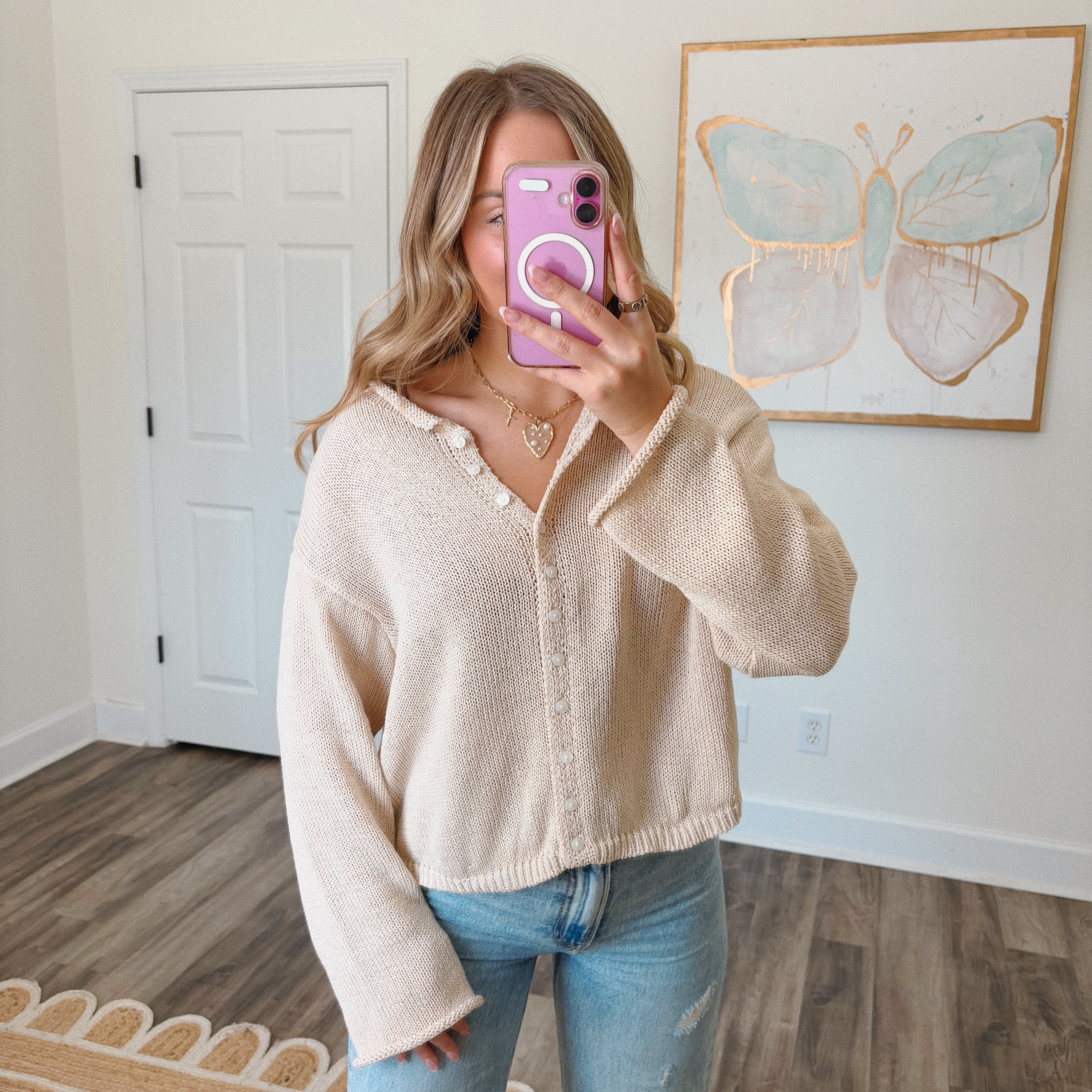 Relaxed Cream Cardigan Top