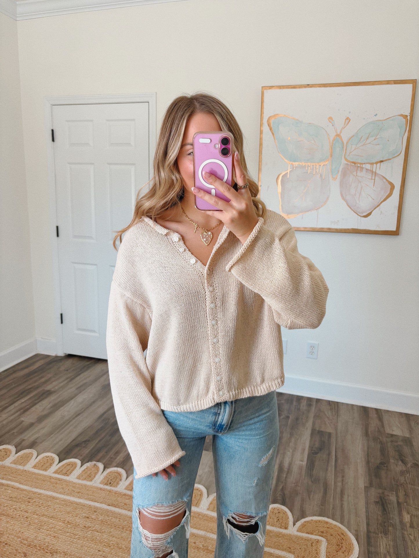 Relaxed Cream Cardigan Top