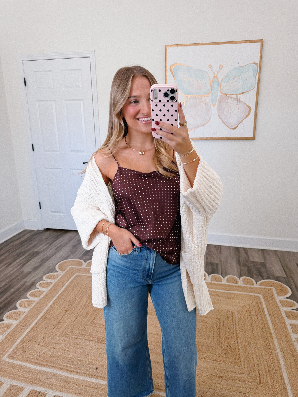 Brown Satin Polka Dot Tank