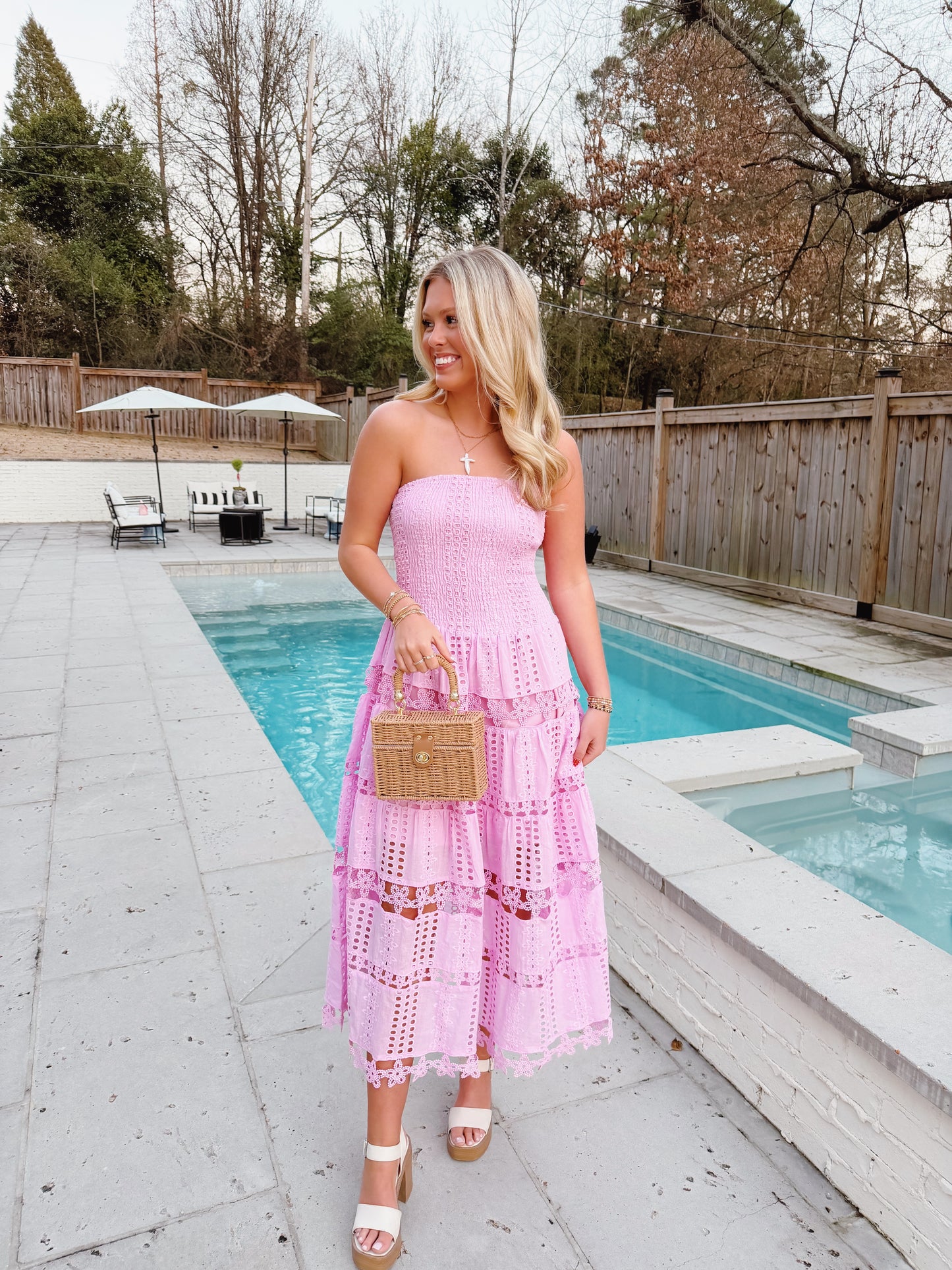 Sophie Eyelet Dress in Pink