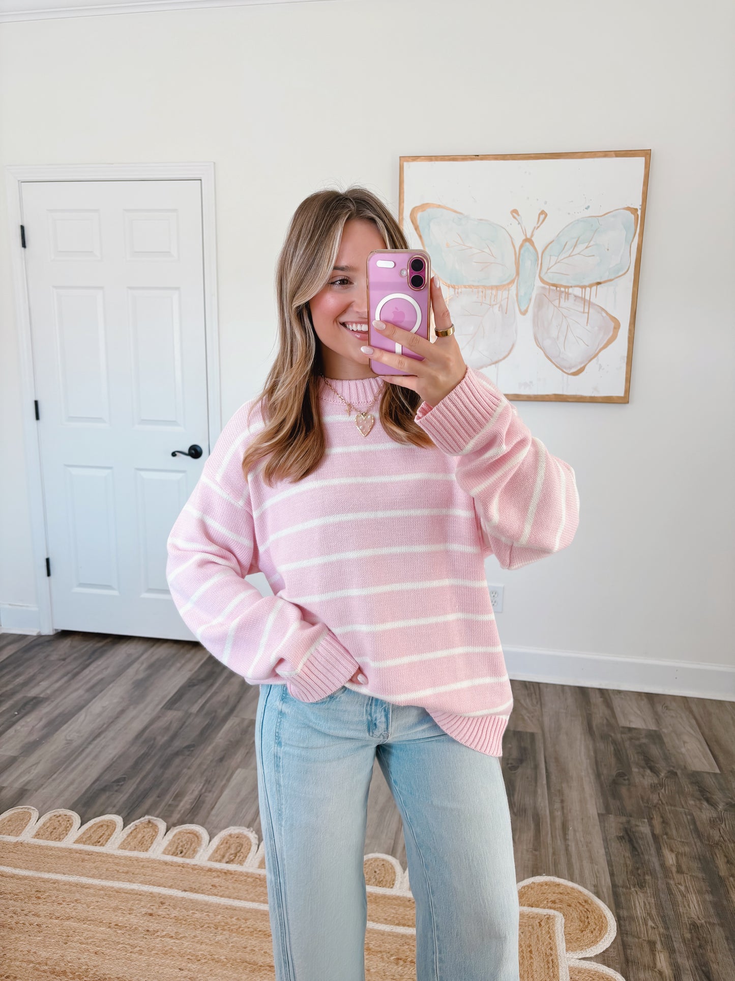 Pink Striped Oversized Sweater