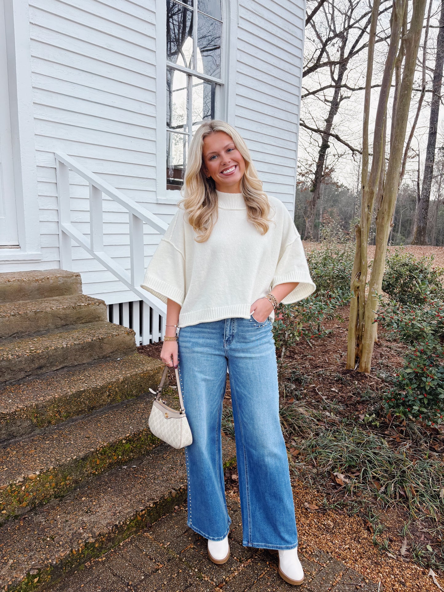 High Rise Studded Jeans