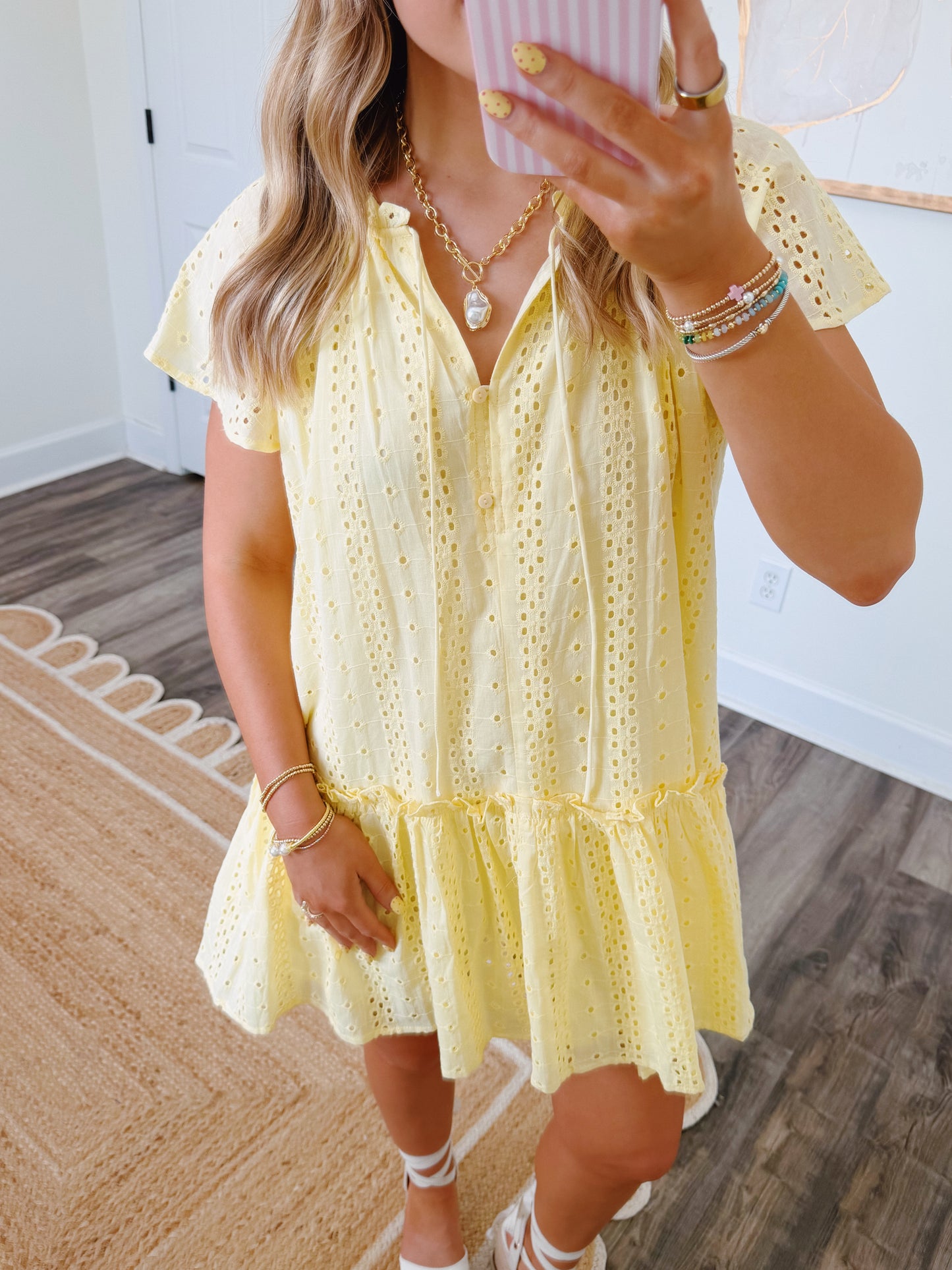 Lemon Eyelet Mini Dress