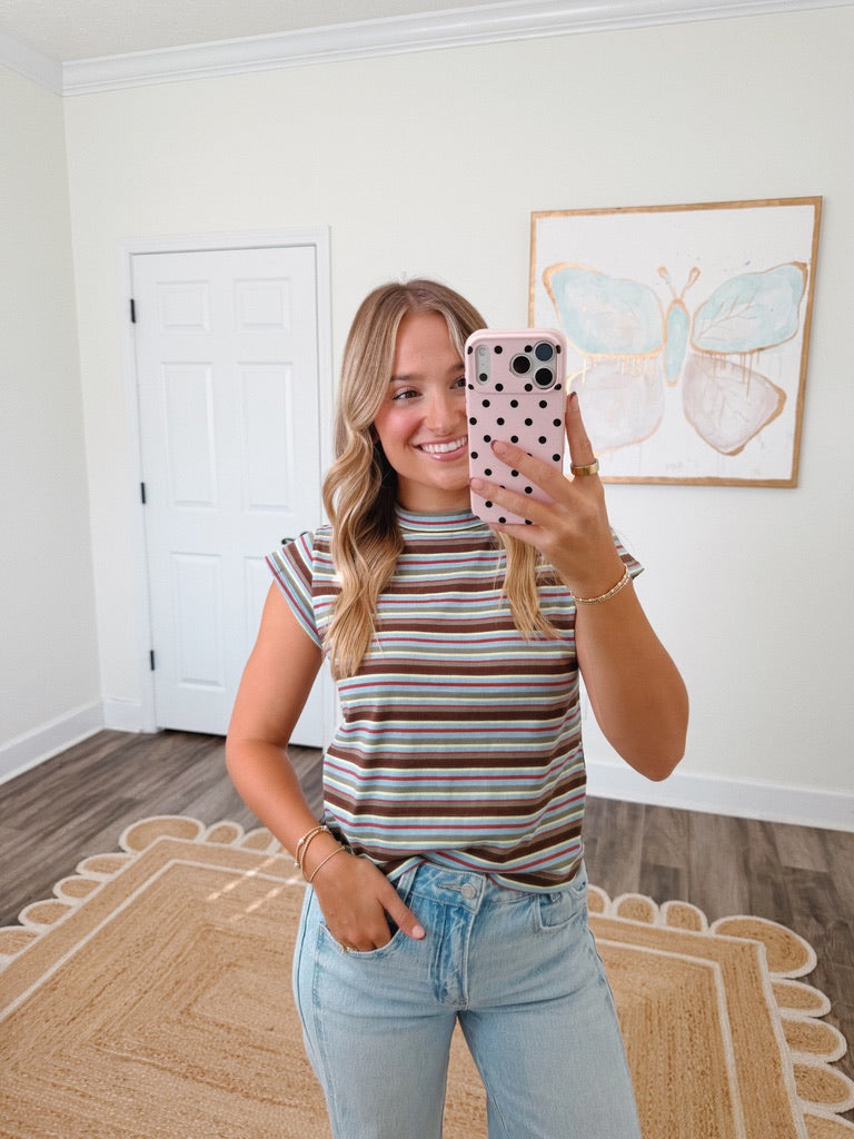 Retro Striped Mock Neck Tee
