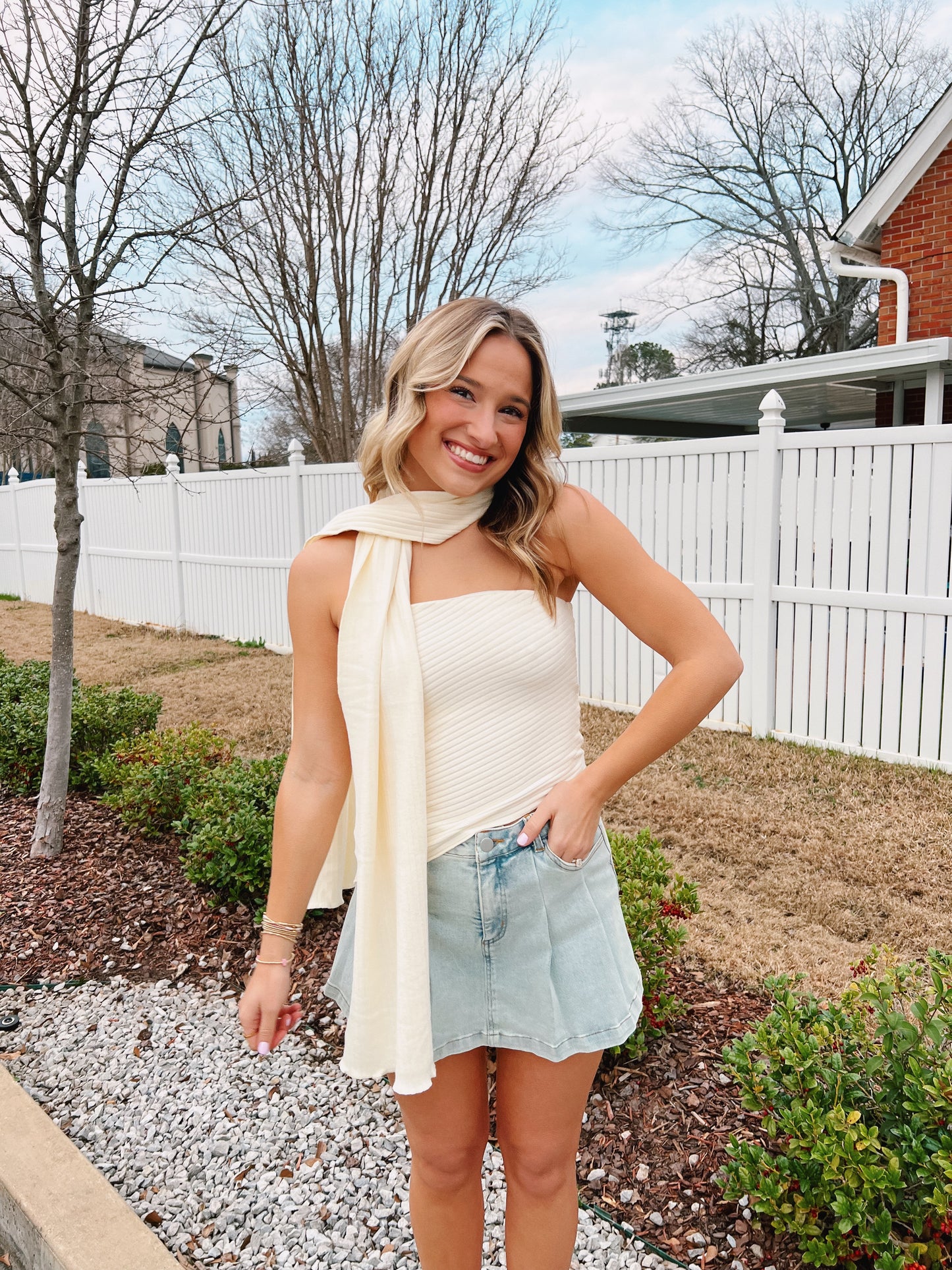 Strapless Scarf Top in White