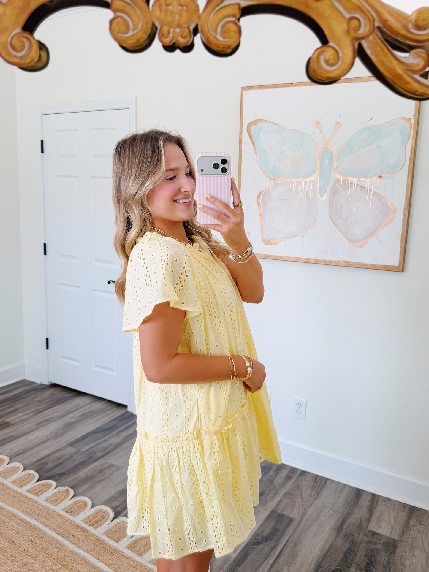 Lemon Eyelet Mini Dress