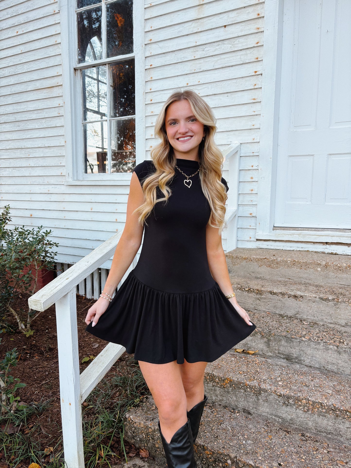 Black Mock Neck Mini Dress
