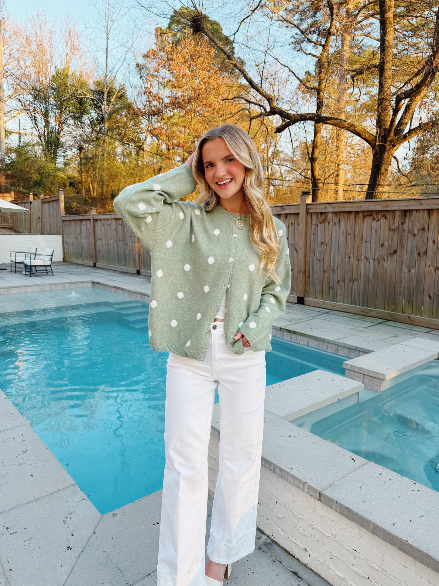 Sage Polka Dot Cardigan