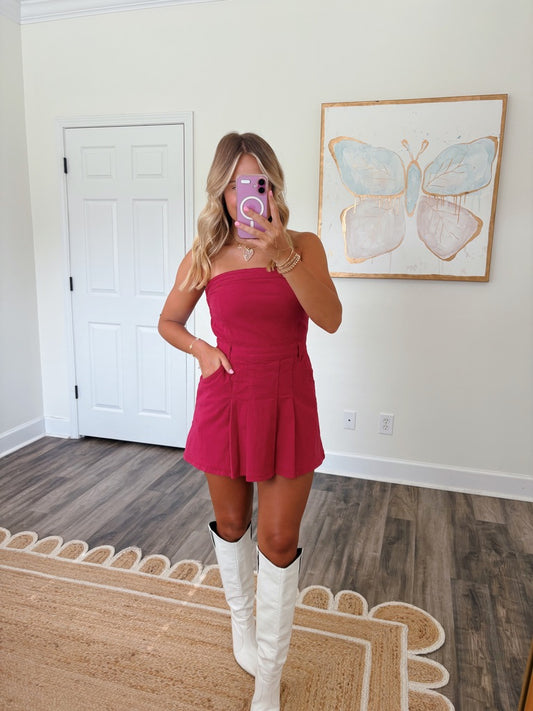 Crimson Pleated Romper