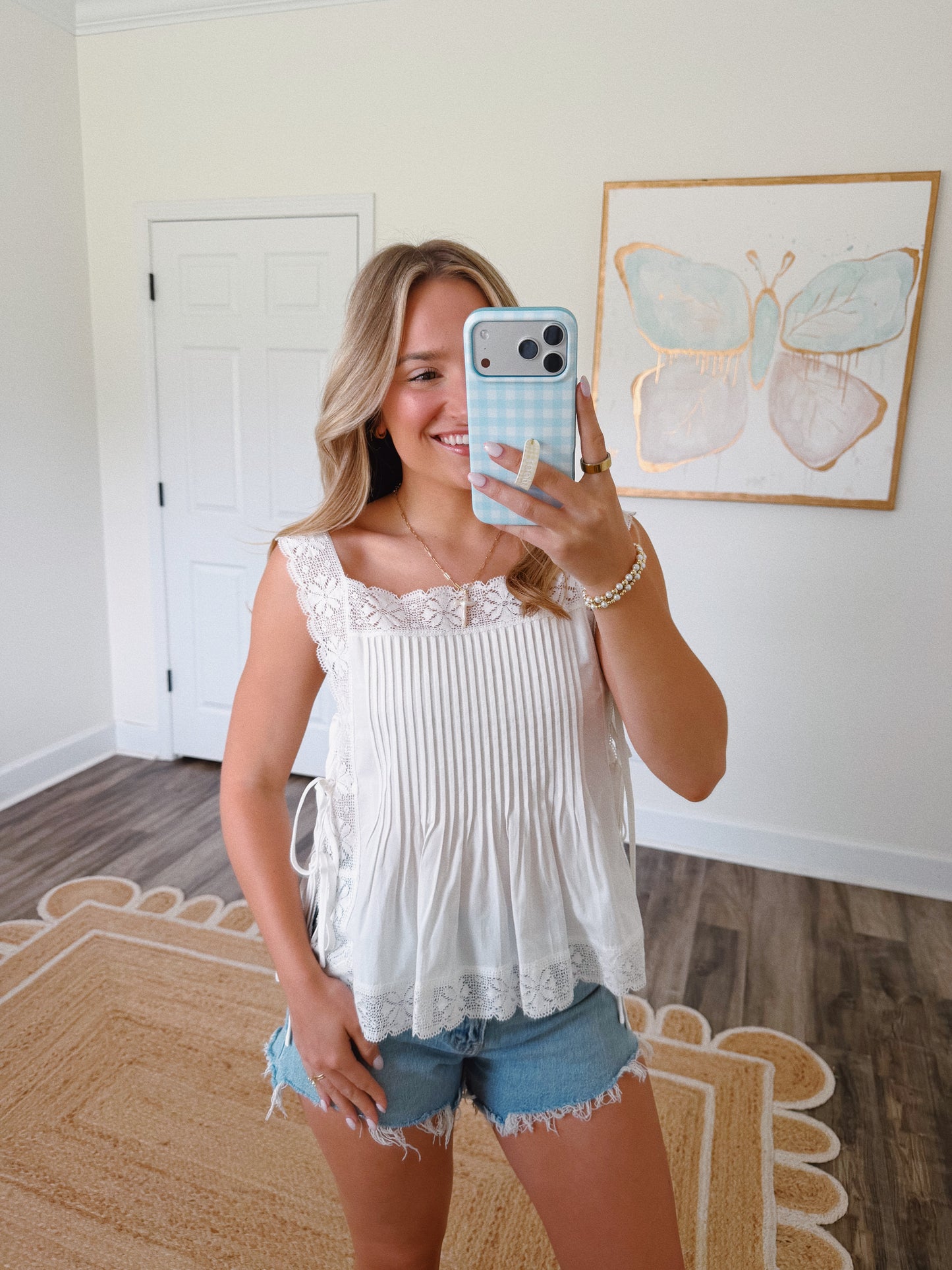 Lace Trim Side Tie Top