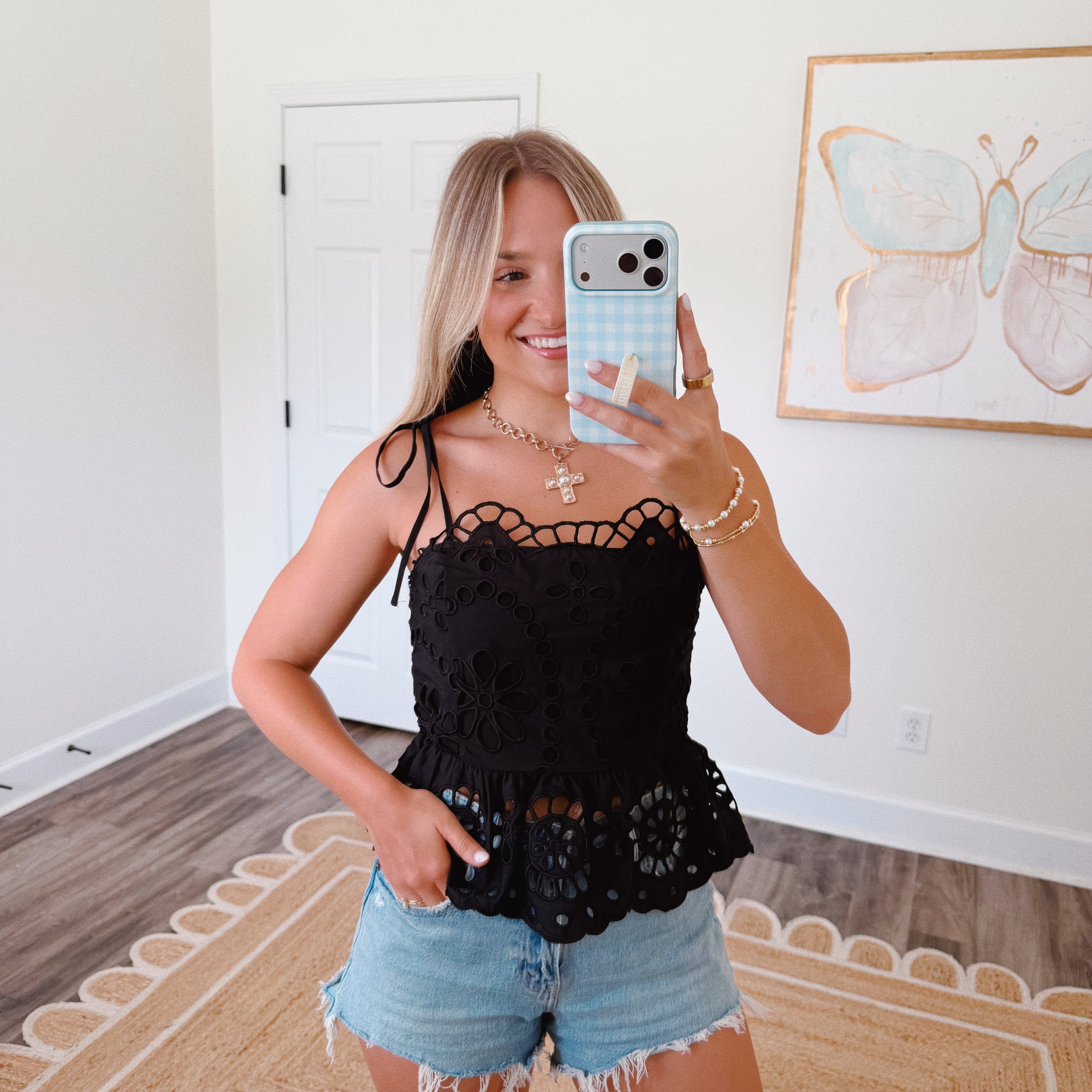 Darling Eyelet Top in Black