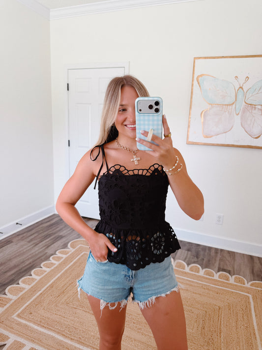 Darling Eyelet Top in Black