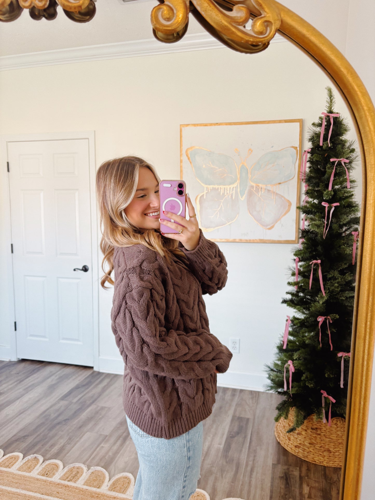 Brown Cable Knit Sweater