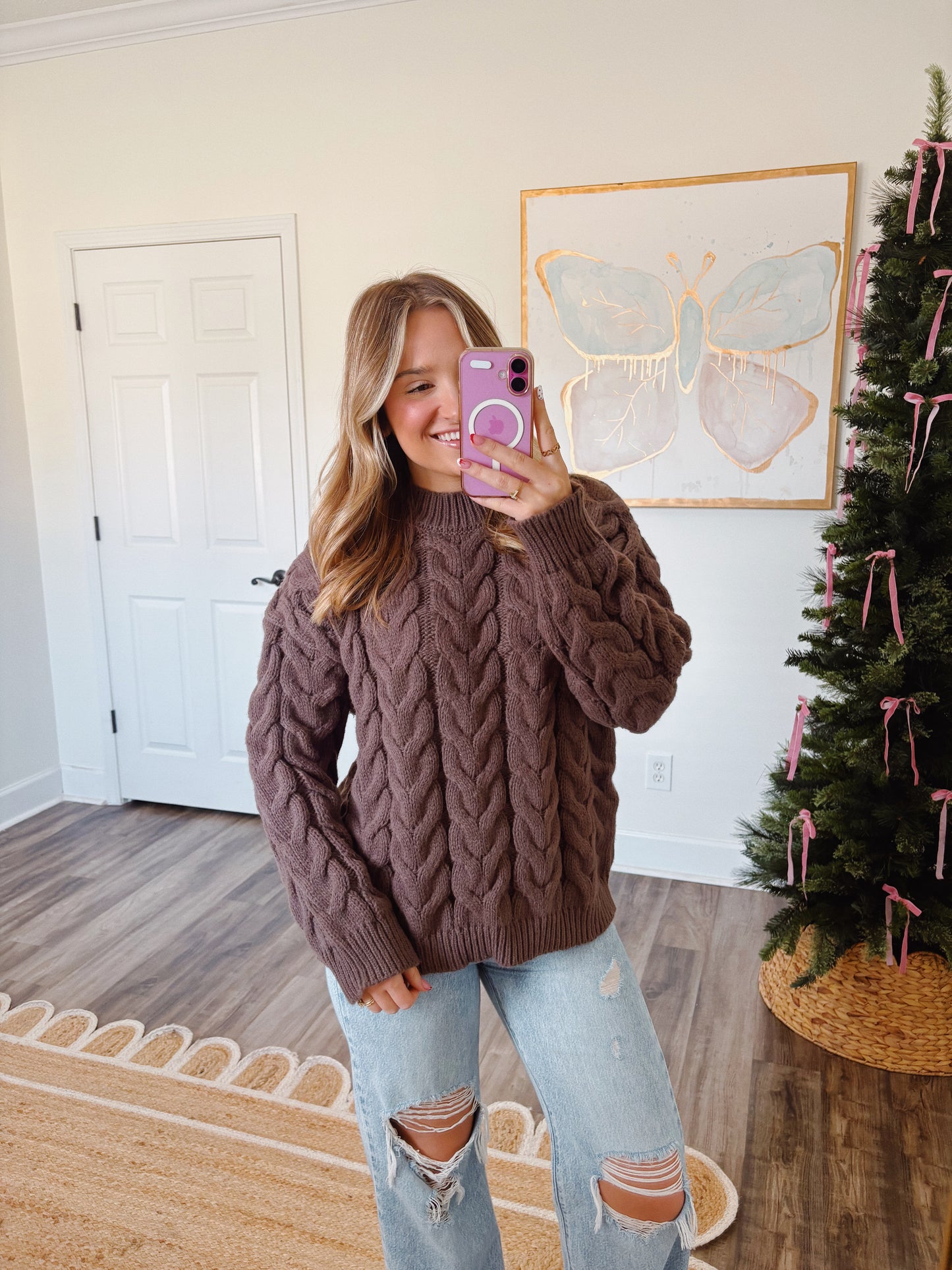 Brown Cable Knit Sweater