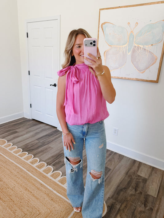 Pink Tie Bubble Top
