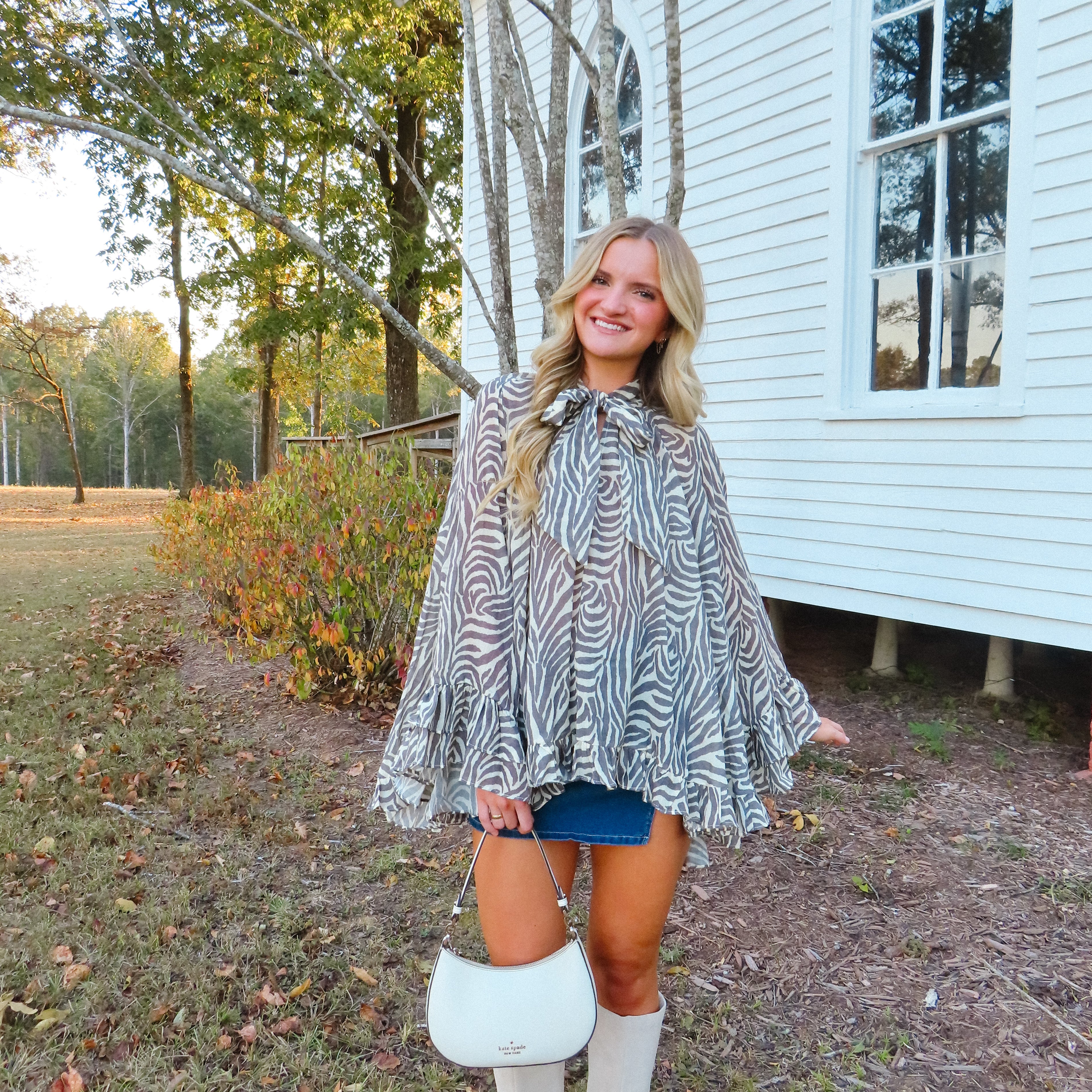 Zebra Print Ruffle Blouse