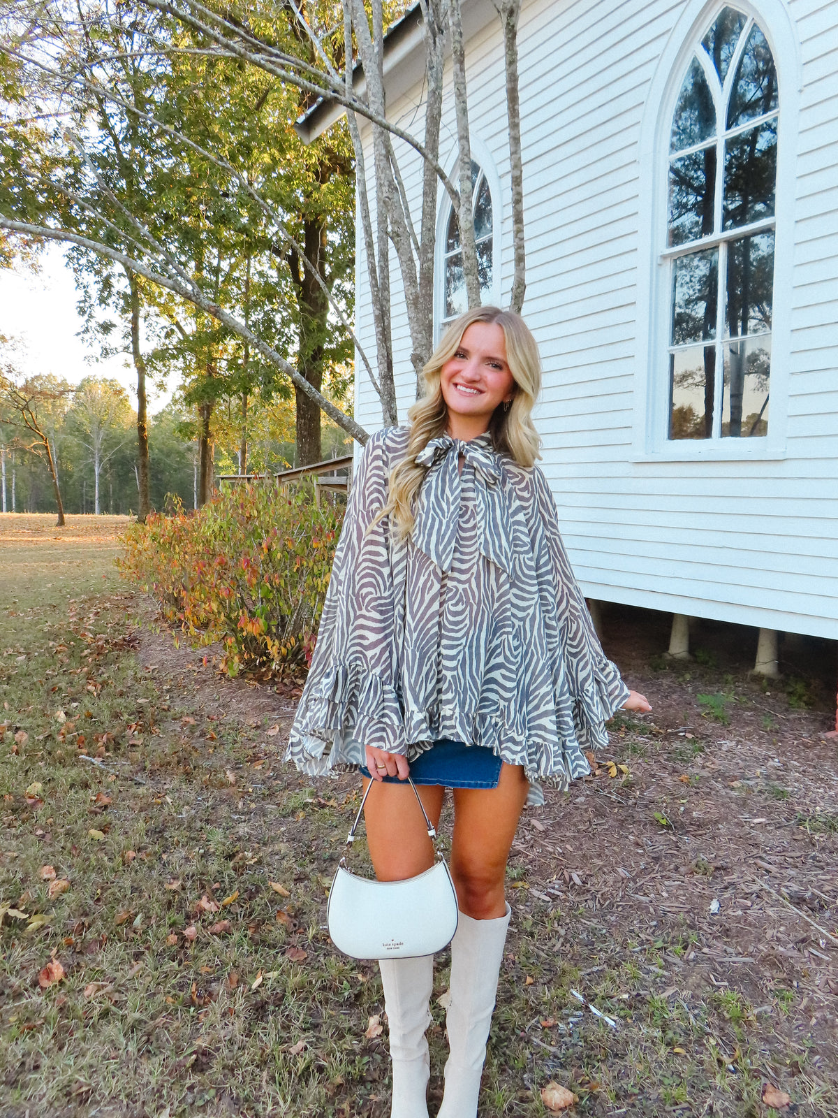 Zebra Print Ruffle Blouse