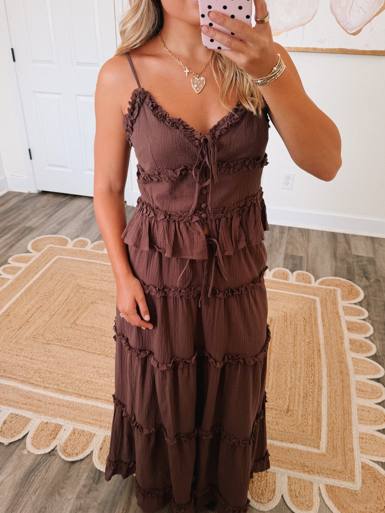 Olivia Maxi Skirt Set in Brown