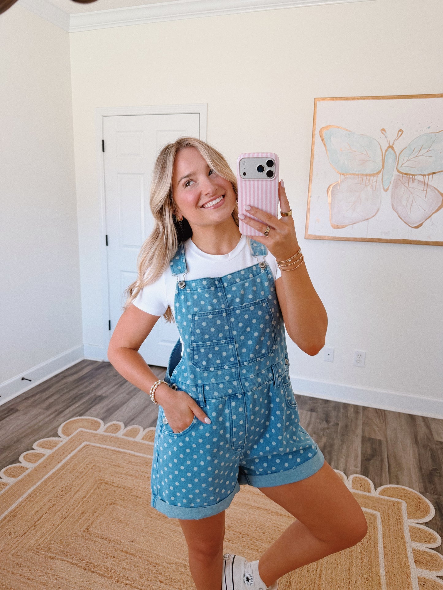 Polka Dot Denim Overalls