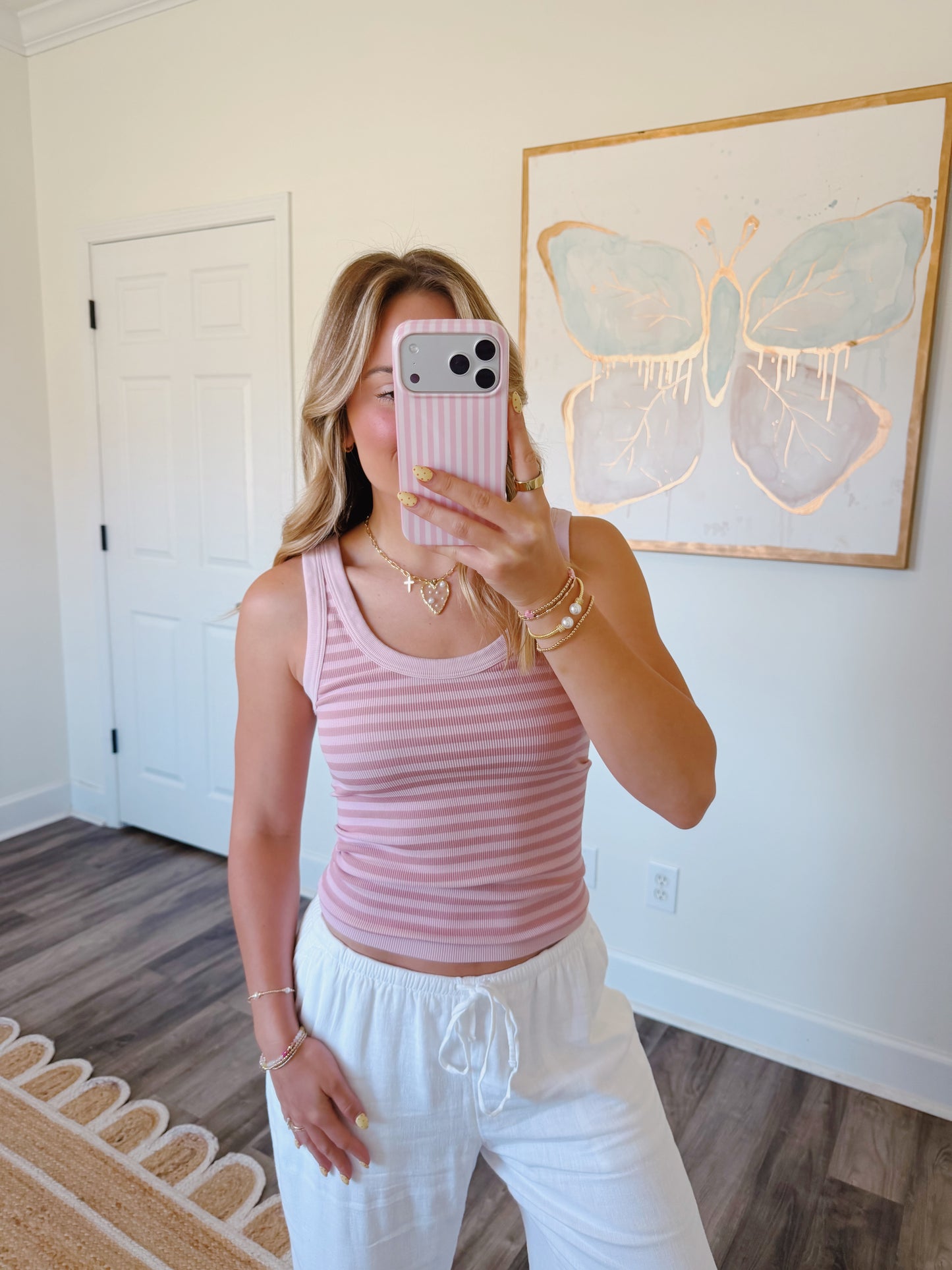 Long Striped Tank Pearl Blush