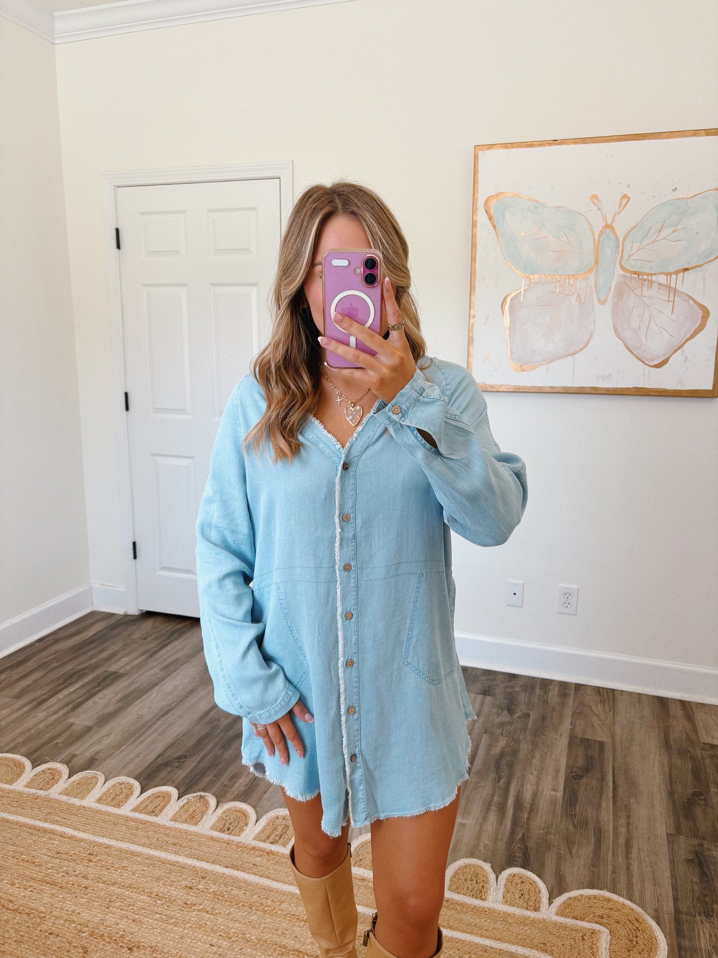 Light Wash Denim Tunic Dress