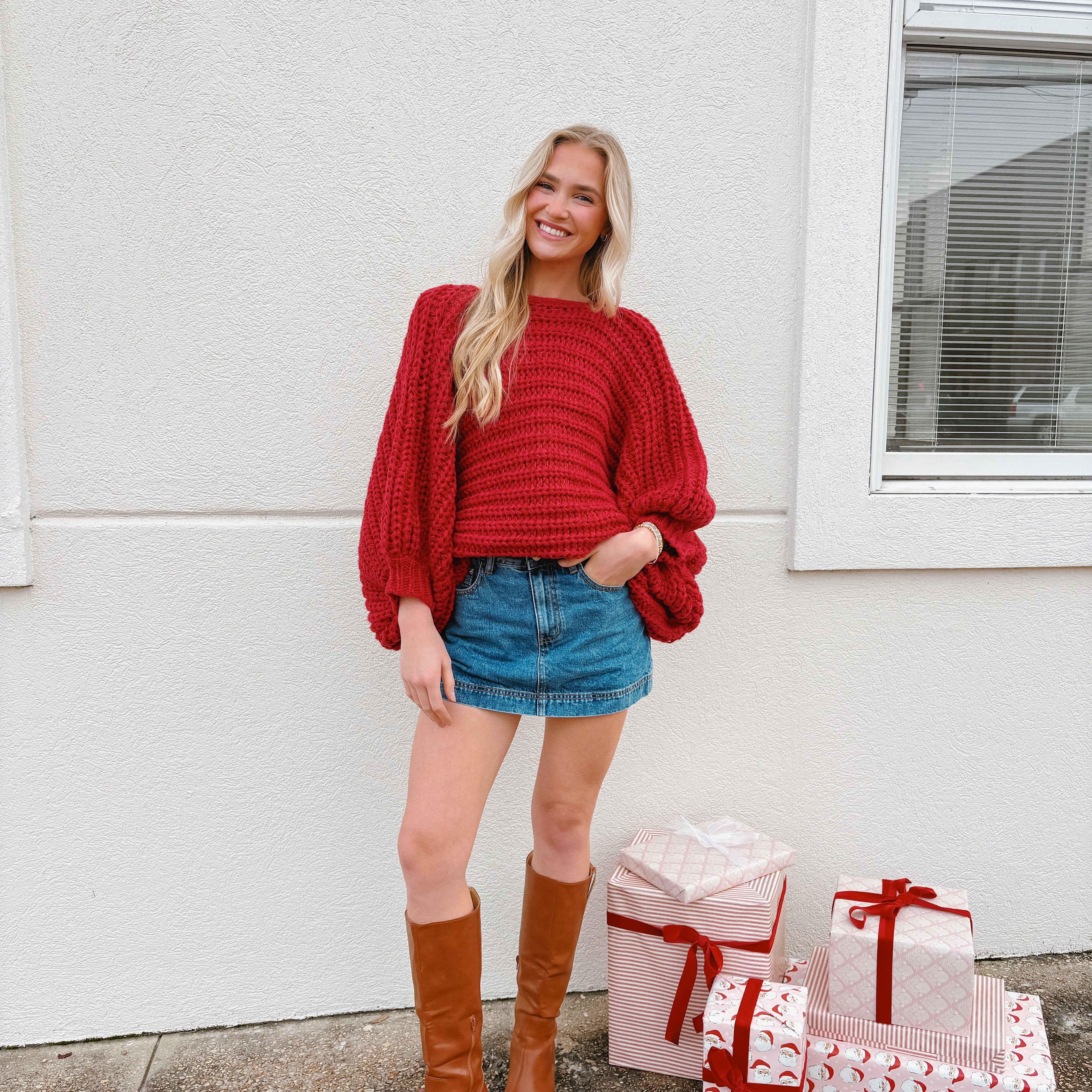 Chunky Knit Reversible Sweater Red