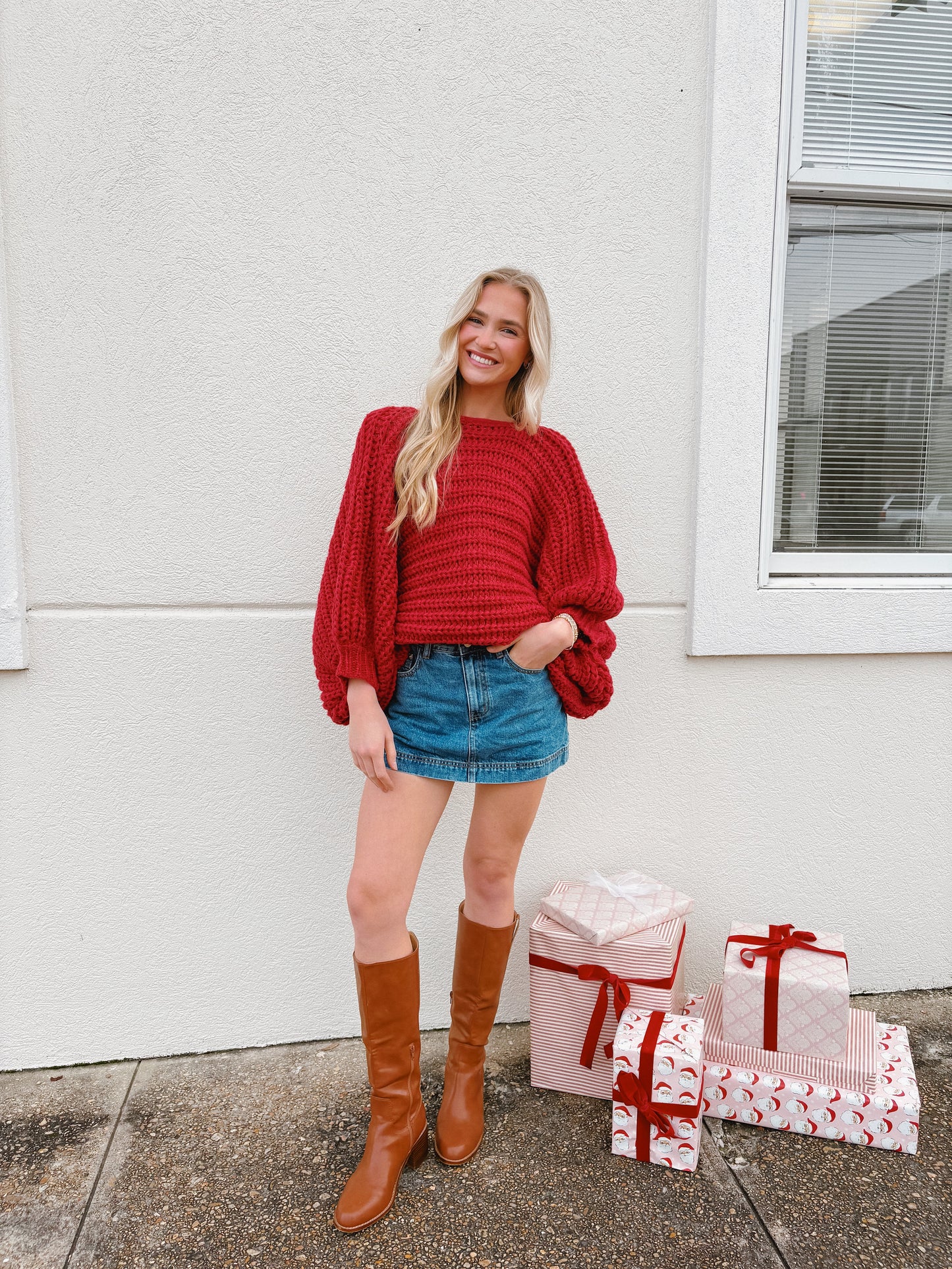Chunky Knit Reversible Sweater Red