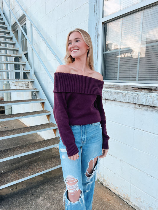 Burgundy Off The Shoulder Sweater
