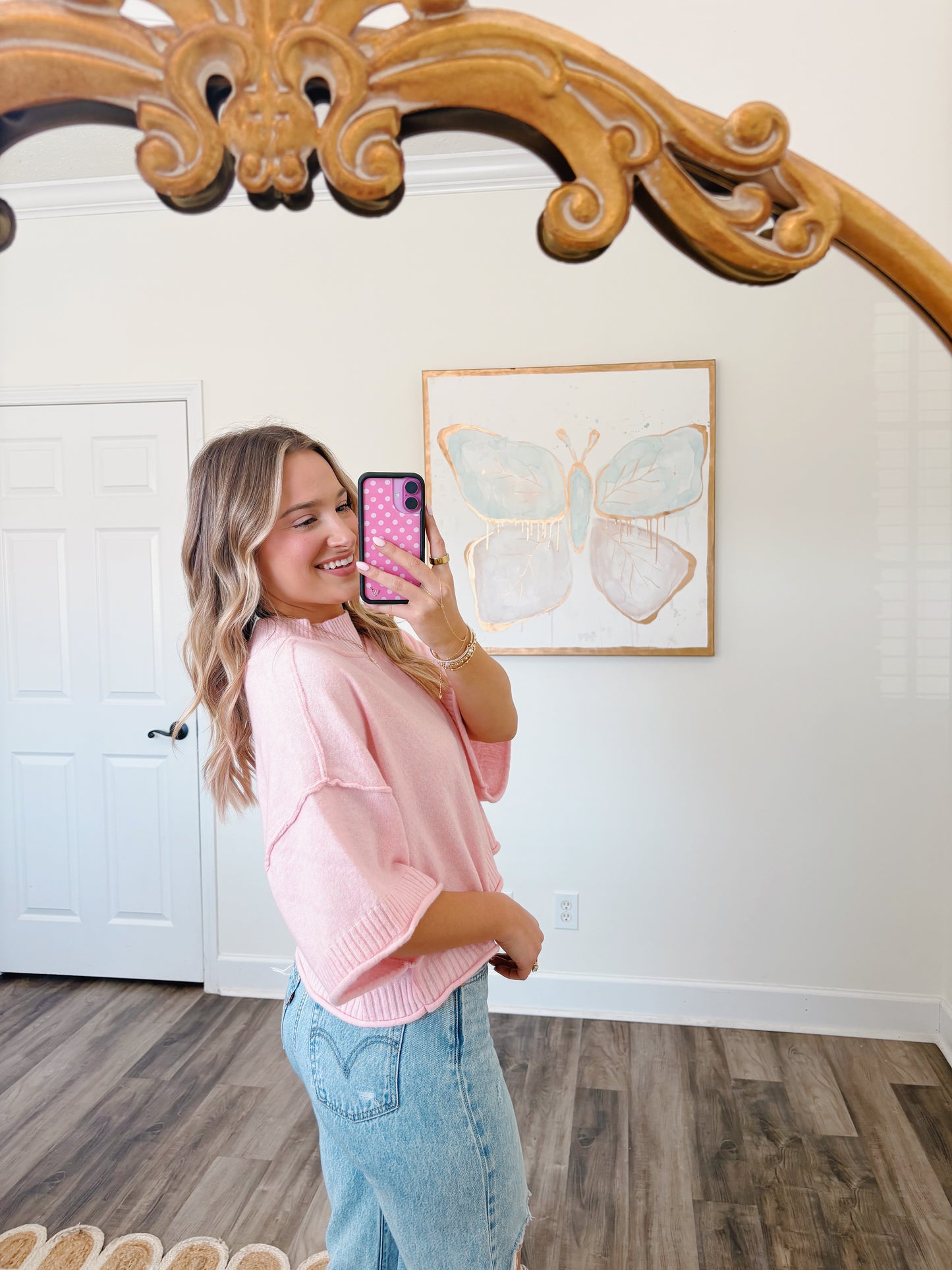 Pink Mock Neck Sweater Top