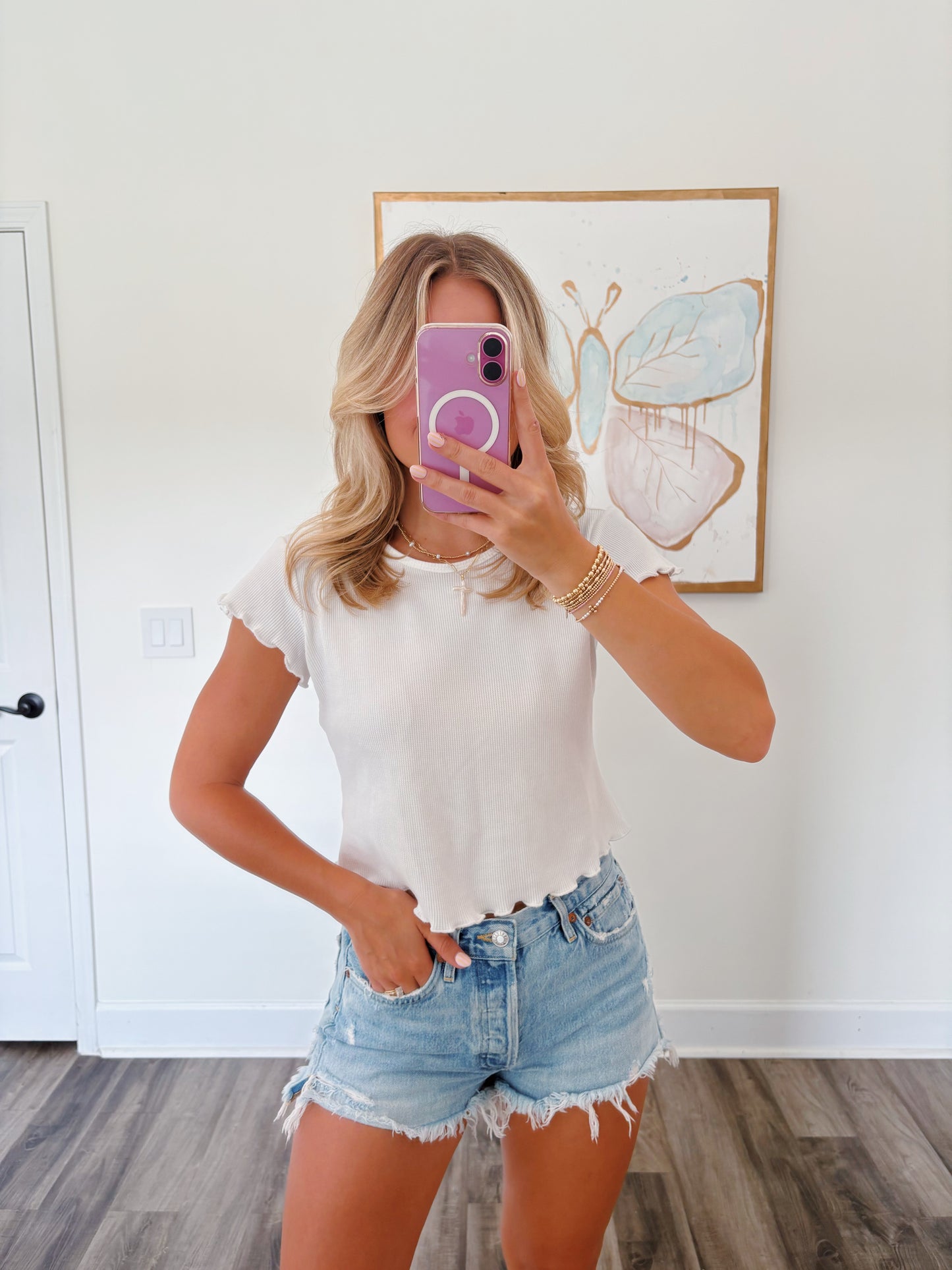 White Scalloped Baby Tee