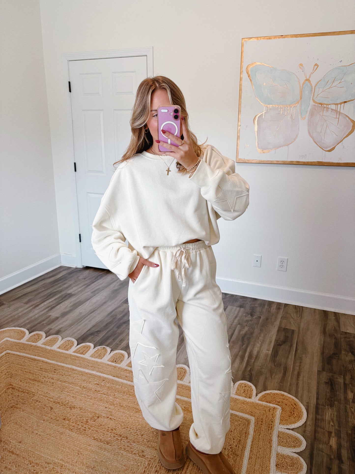 Varsity Star Sweat Set Cream