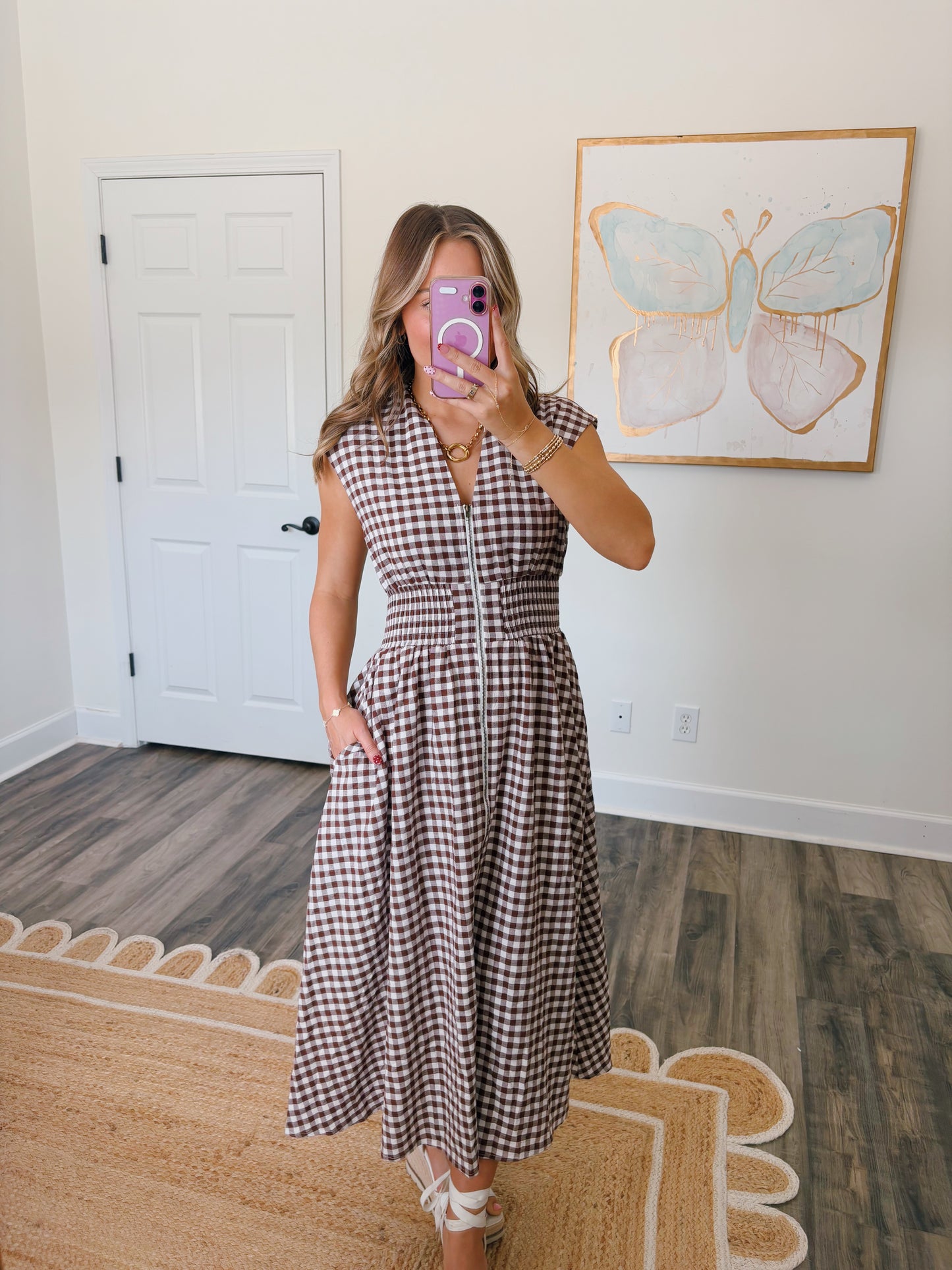Chocolate Gingham Midi Dress