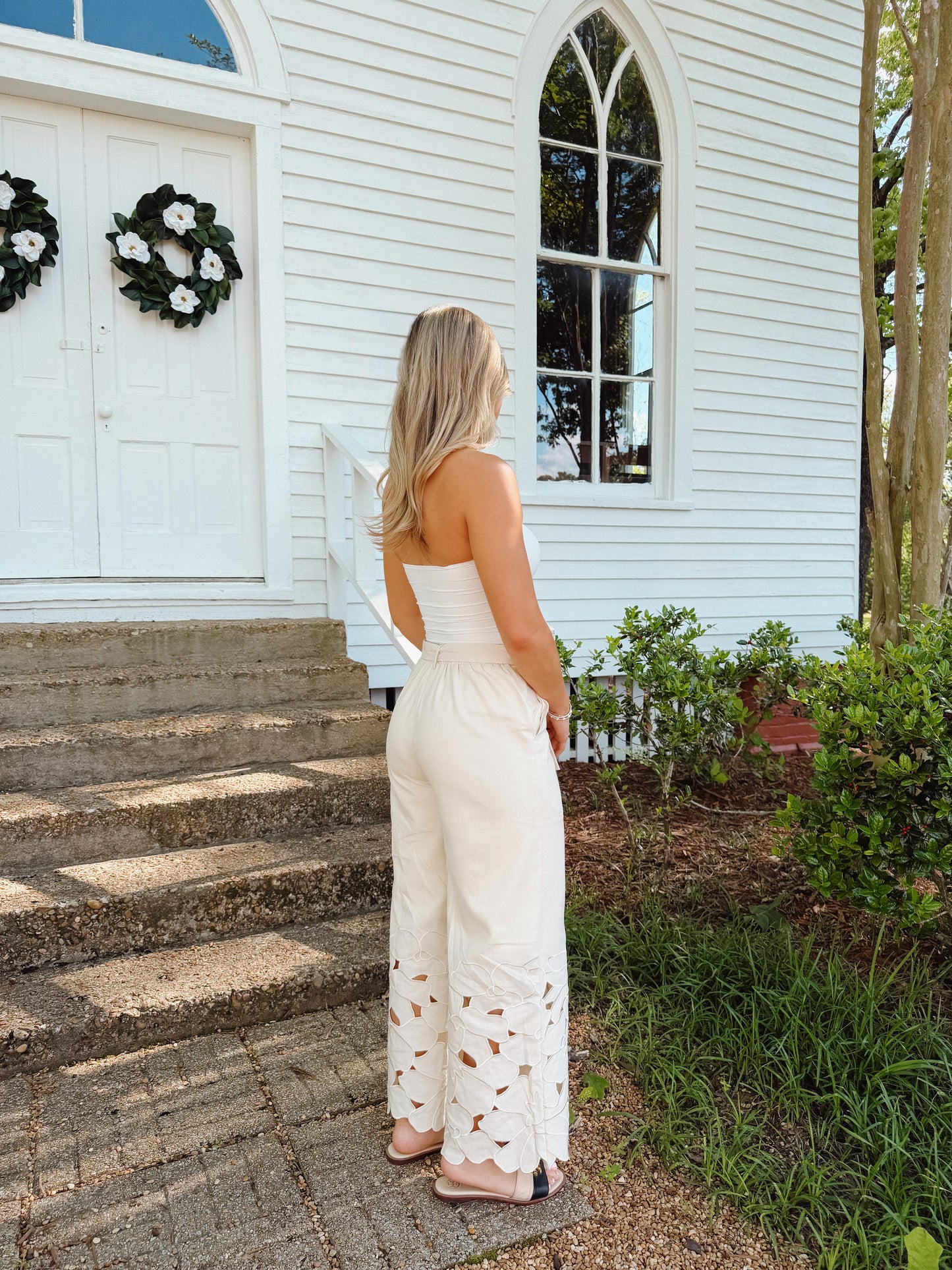 Linen Embroidered Tie Pants