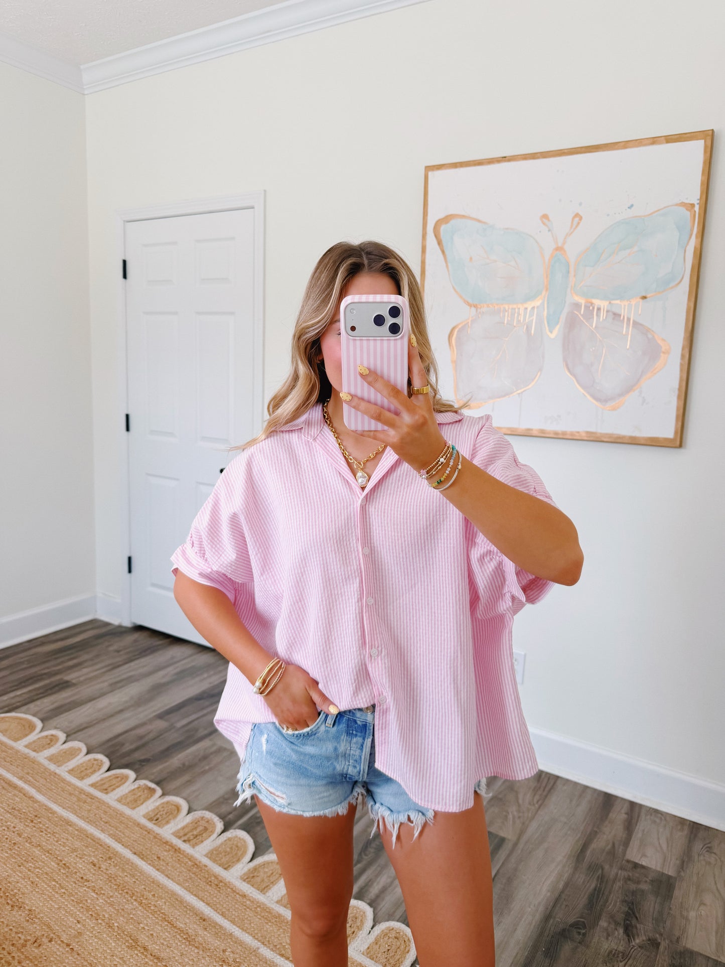 Daisy Stripe Top Pink