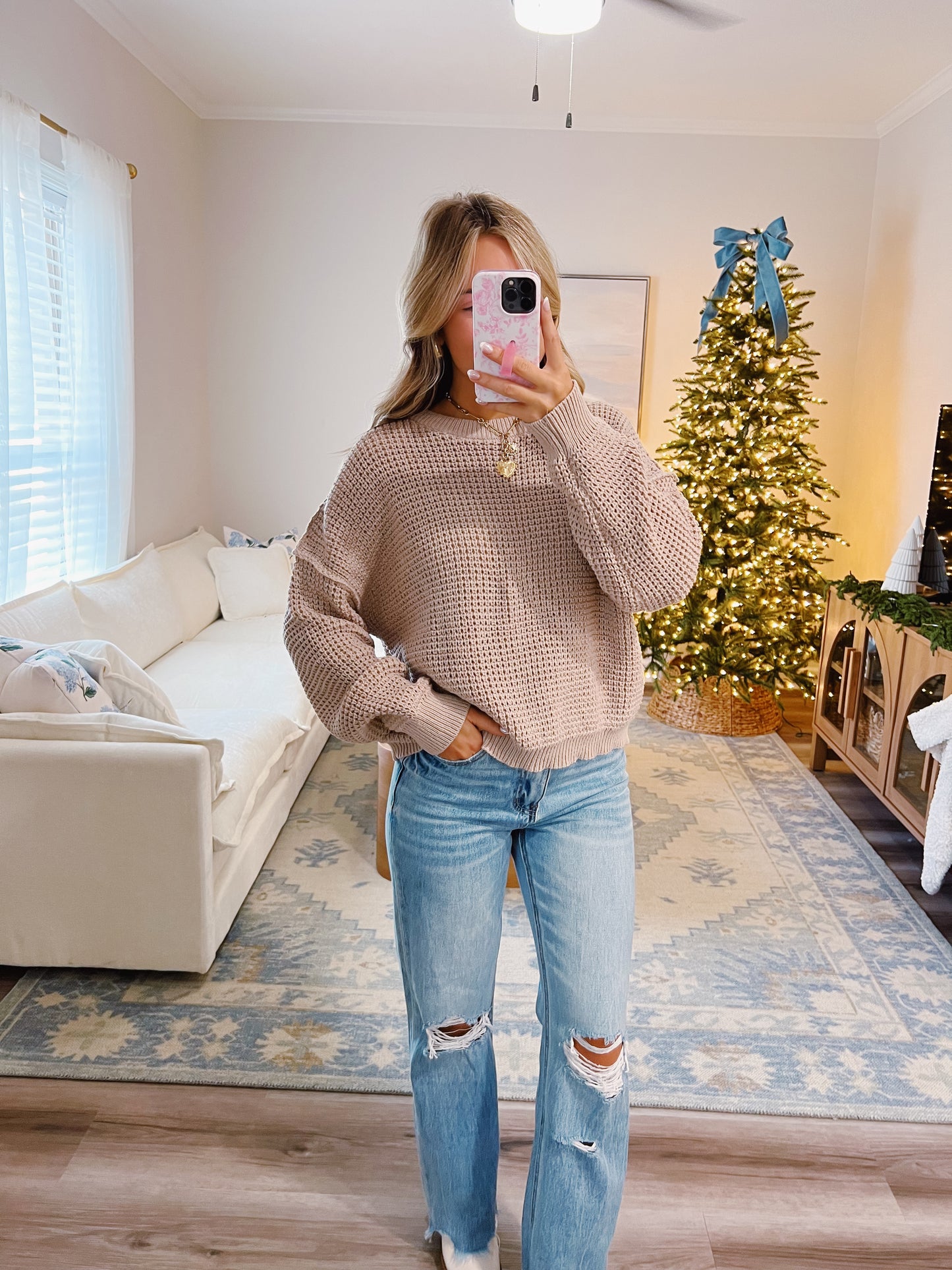 Waffle Knit Beige Sweater