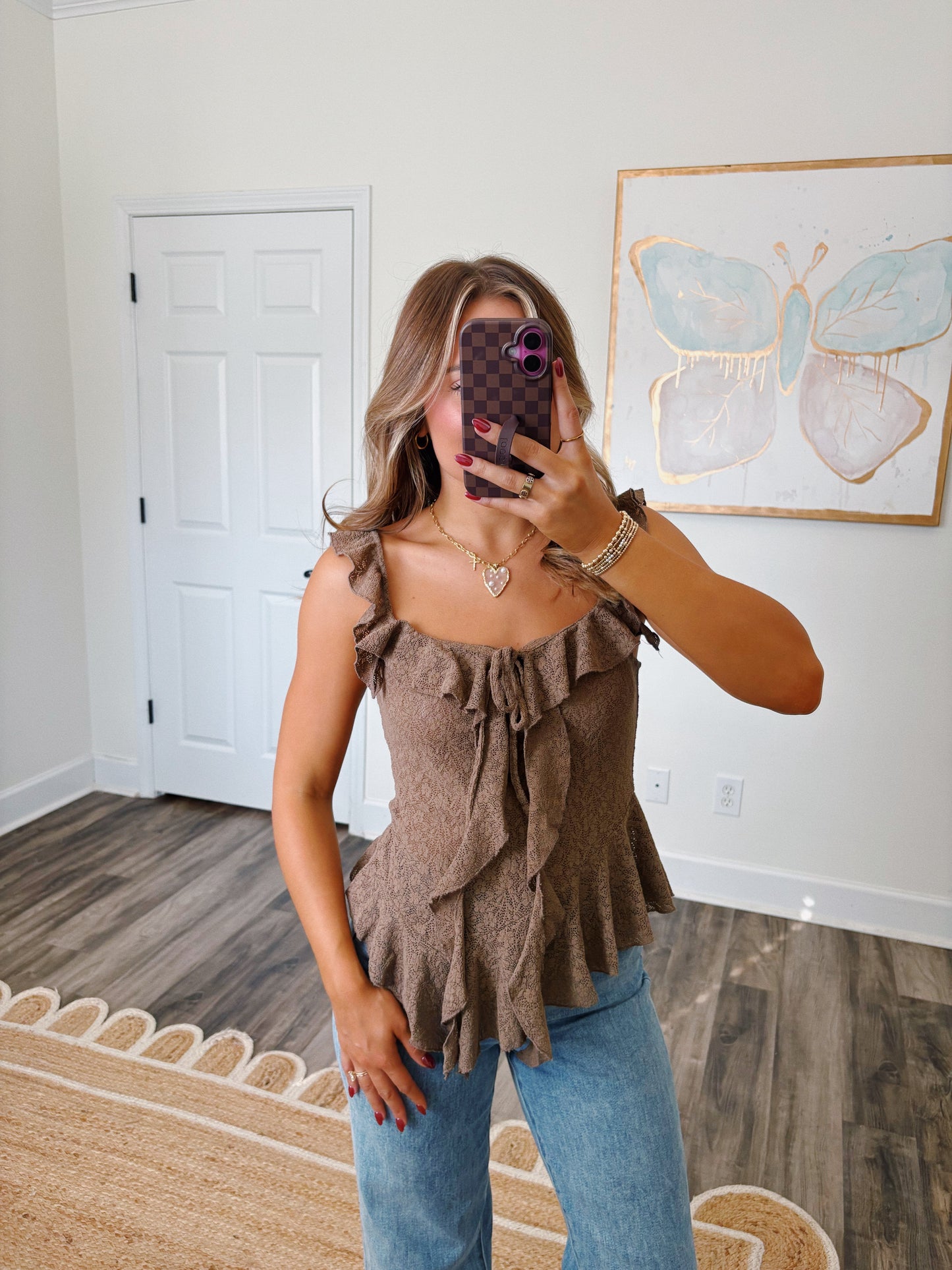 Brown Mesh Date Night Top